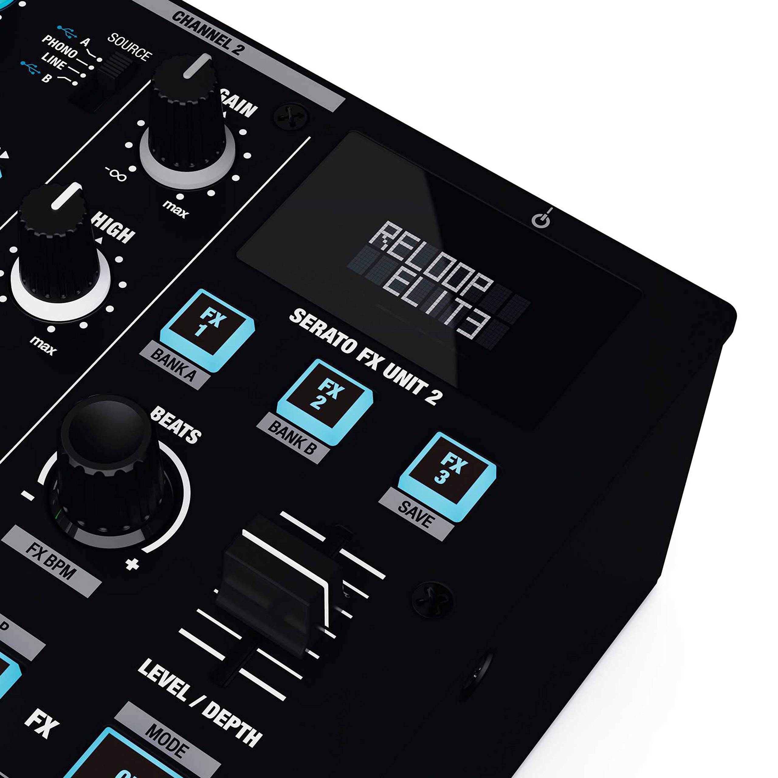 reloop ELITE - Mixer professionale per prestazioni DVS per Serato DJ Pro, Controllo fino a 12 modalità di prestazione per piattaforma, 16 Performance Pad RGB grandi e sensibili alla velocità, Nero