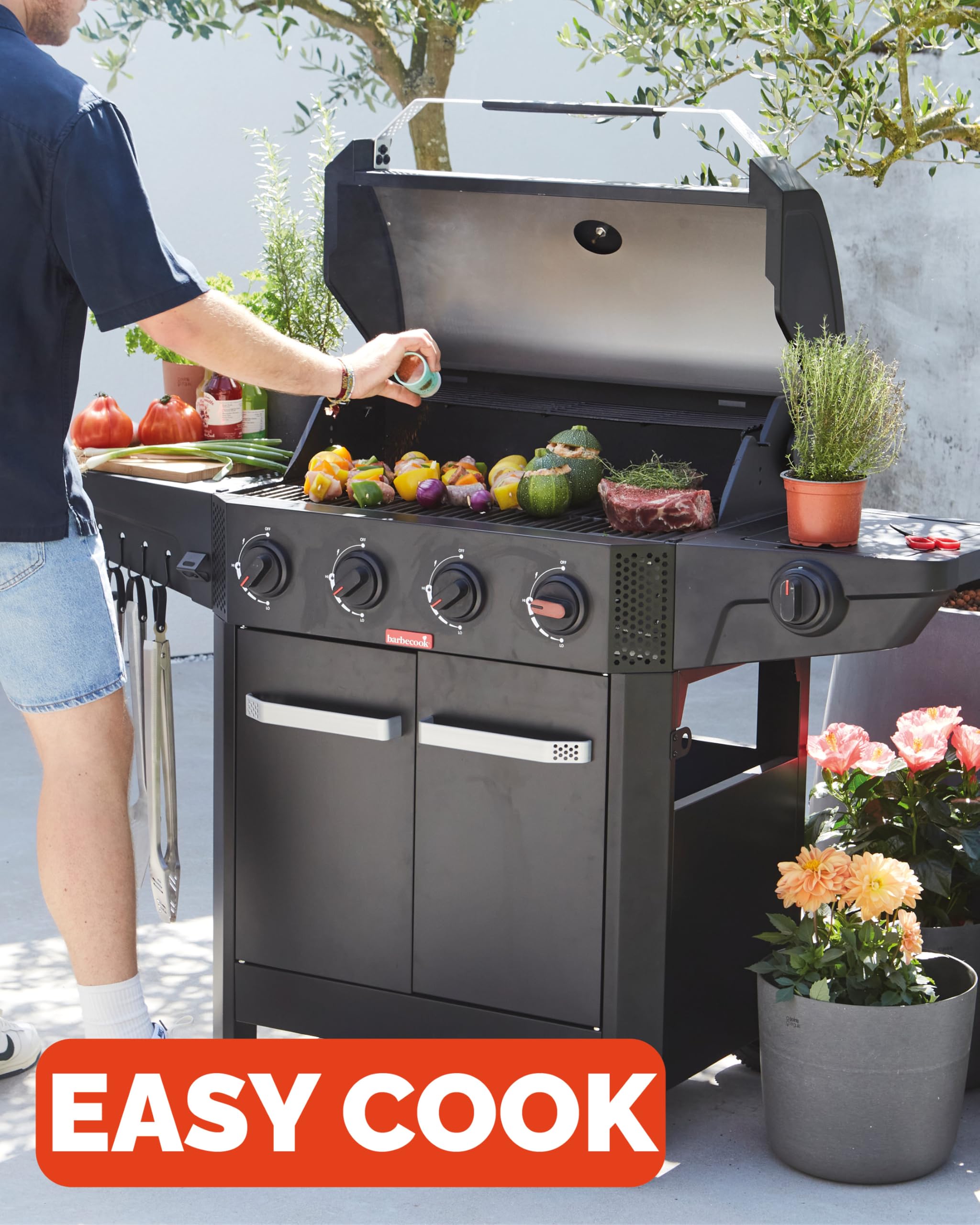 Barbecook grill gazowy Luca 412 z szafką i palnikiem bocznym czarny 145,4 x 60,3 x 112,3 cm