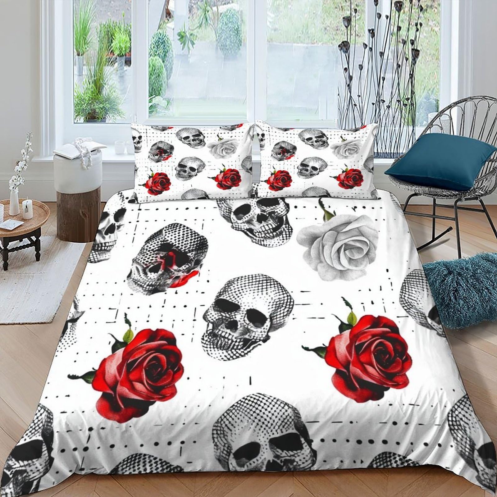Housse de couette rose skull en microfibre de qualité supérieure douce et durable