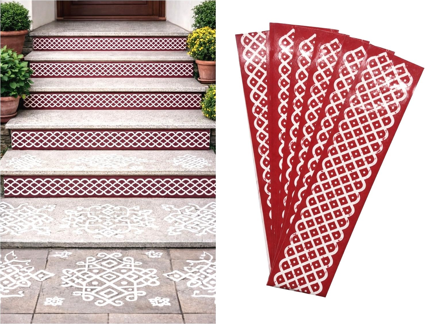 beauty tool maroon border rangoli kolam sticker/traditional/designs for pooja iteam/decoration/stickers/door entrance, floor,tiles stickers/wall stickers random design (pack of 1) 10 sheet
