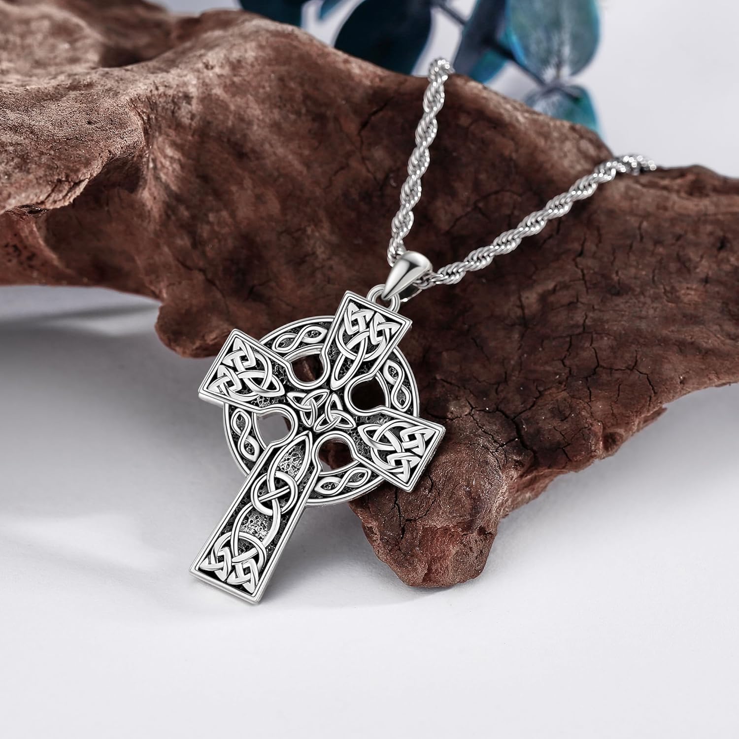 Celtic Cross Necklace for Men 925 Sterling Silver Viking Crucifix Pendant Necklace Vintage Celtic Knot Jewelry for Men Woman Religious Gift - Image 3