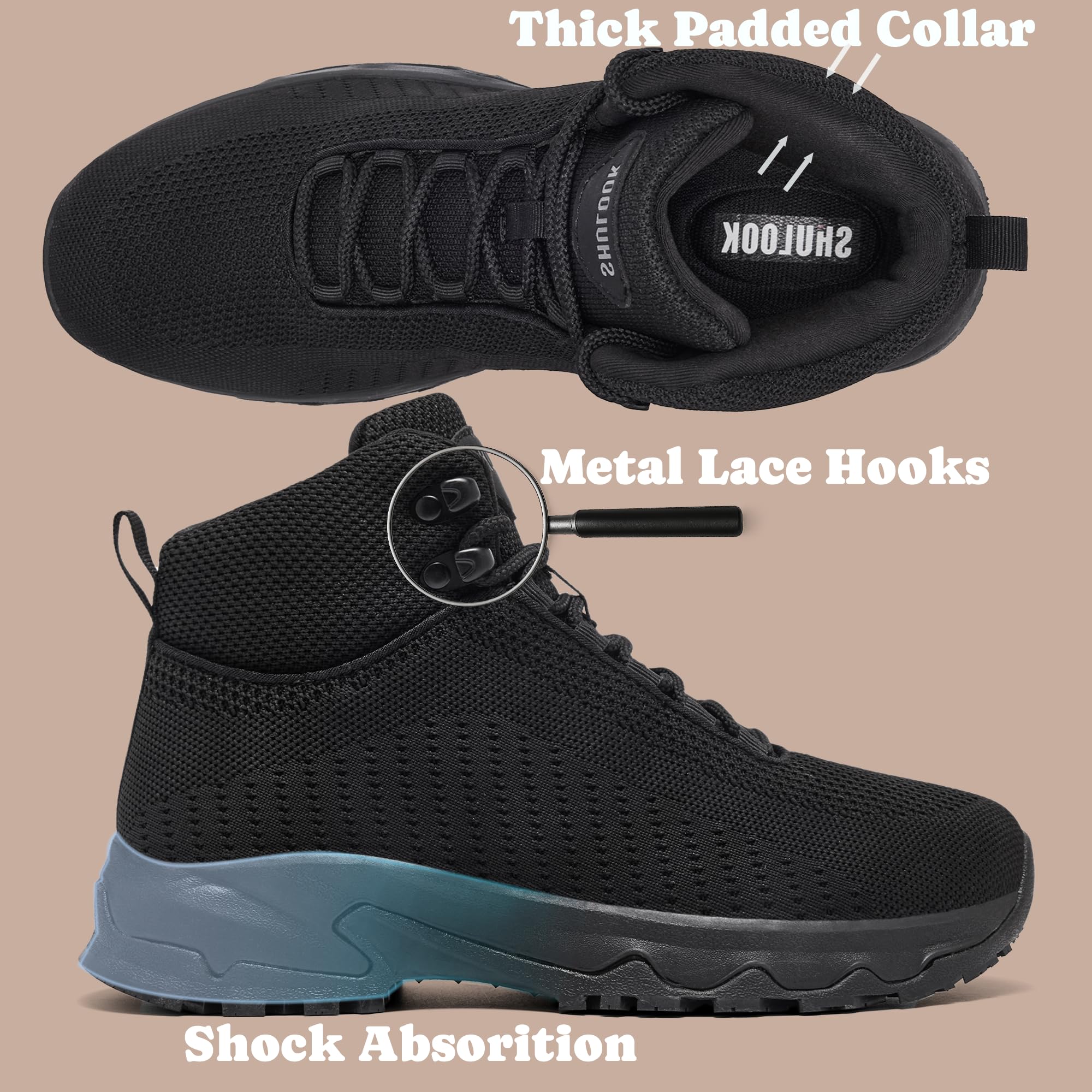 SHULOOK Non Slip Work Boots Women Slip Resistant Comfortable Mesh Kitchen Chef Shoes for Restaurant Food Service Lightweight Walking Shoes Ankle Support,Black 7