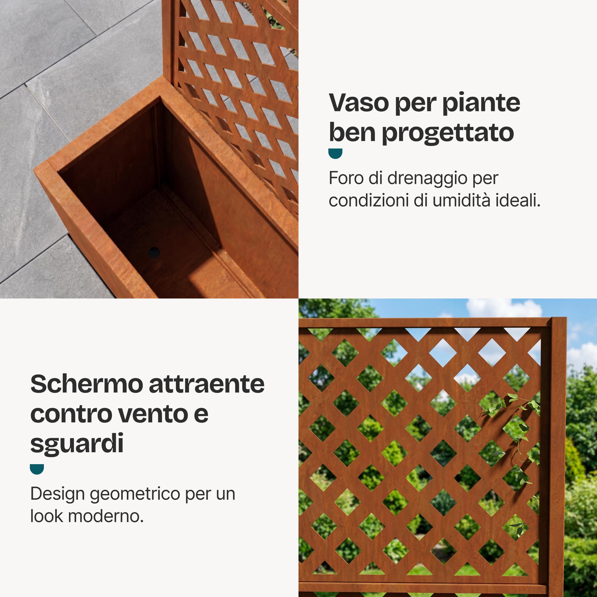 casa.pro Fioriera Alta con Spalliera Separé 146x83x31 cm Marrone Ossidato | Acciaio Corten Pannello Divisore Privacy Portapiante Rettangolare Grigliato Frangivista Giardino Terrazza Interno Esterno