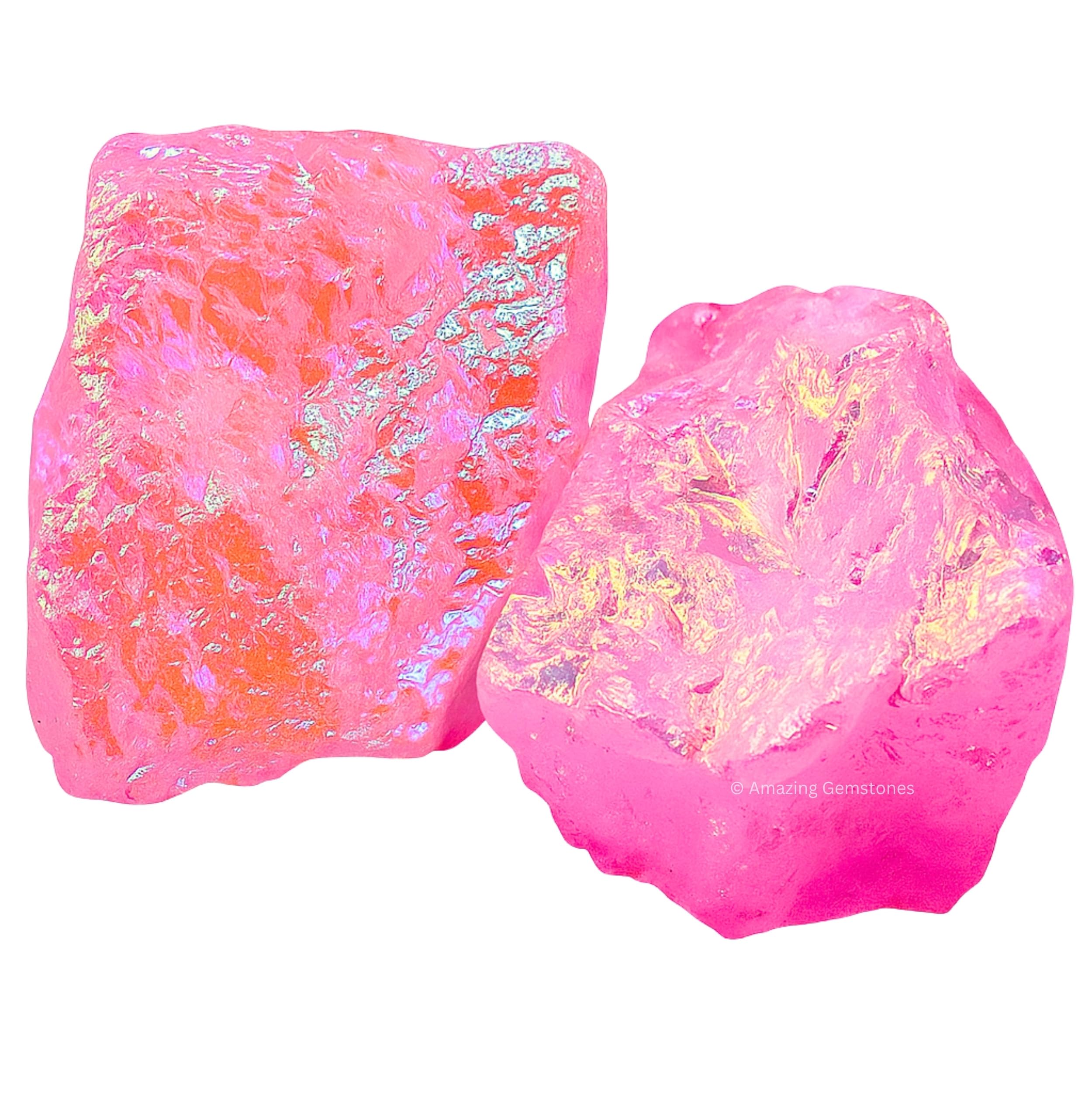 Angel Aura Rose Quartz Crystals and Healing Stones, 2 Piece Raw | Certified Healing Crystal Rough Rocks For Tumbling and DIY Projects Gifts - Positive Energy, Chakra Healing, Meditation