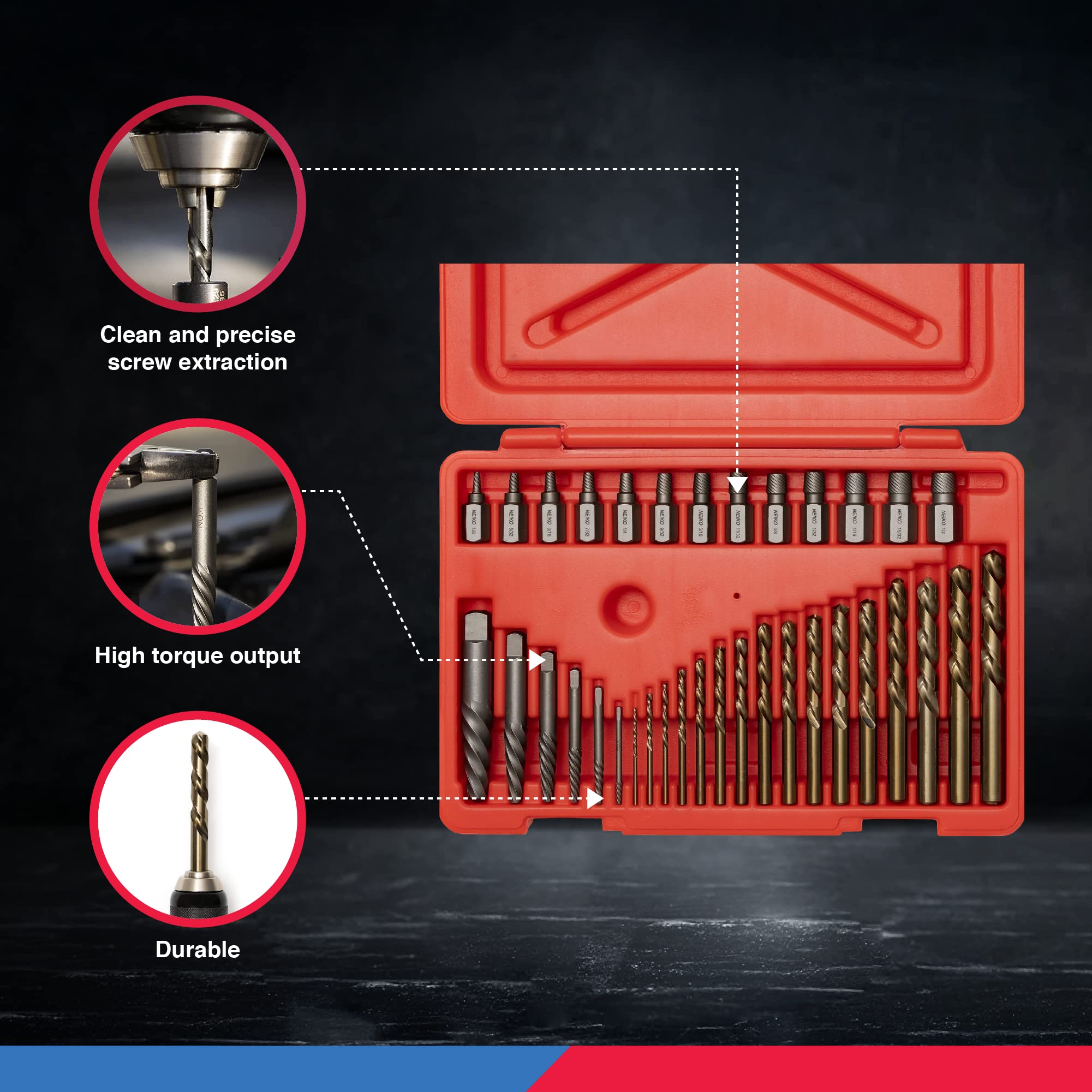 NEIKO 04206A ScrewExtractor Set, Broken Bolt Remover