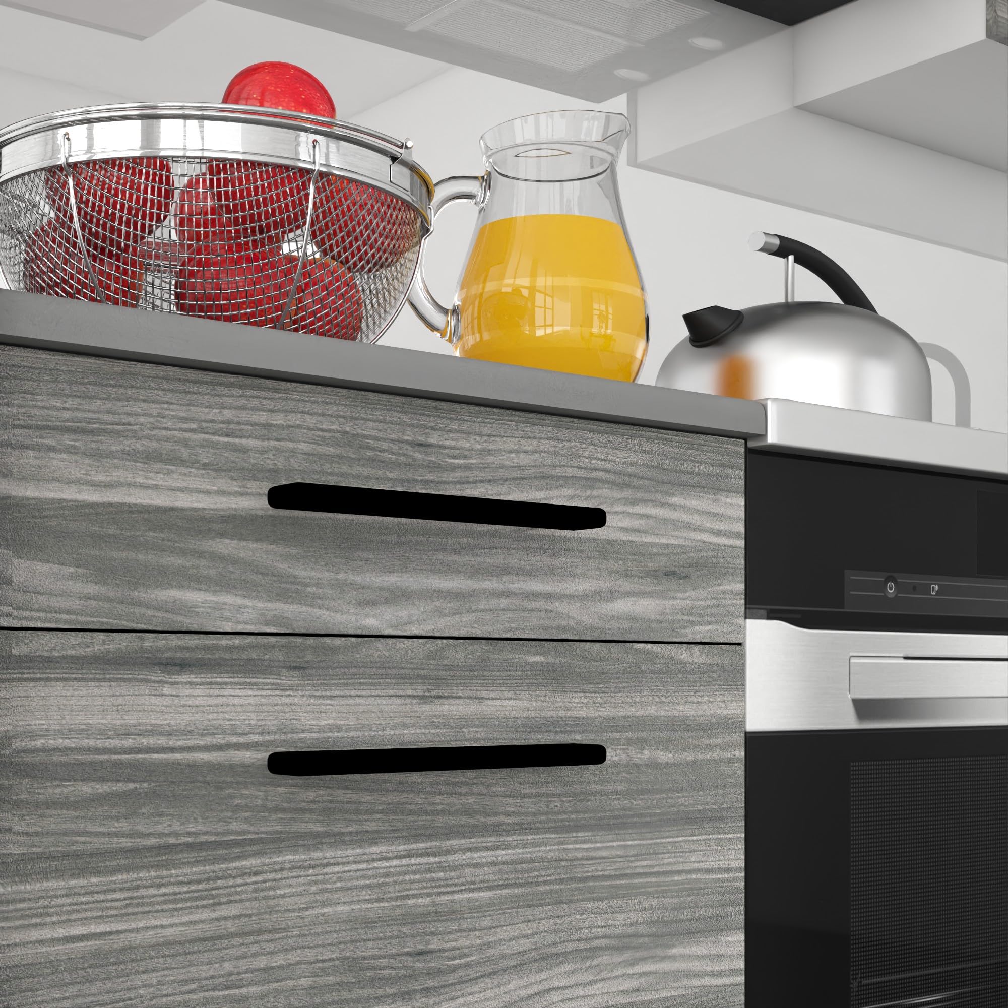 Belini Italia 3 Liniowa szafka kuchenna 320 cm biało-szary Glamour Mat | ECONATURA DECOR Liniowa szafka kuchenna, szafka, bez sprzętu AGD, z blatem roboczym
