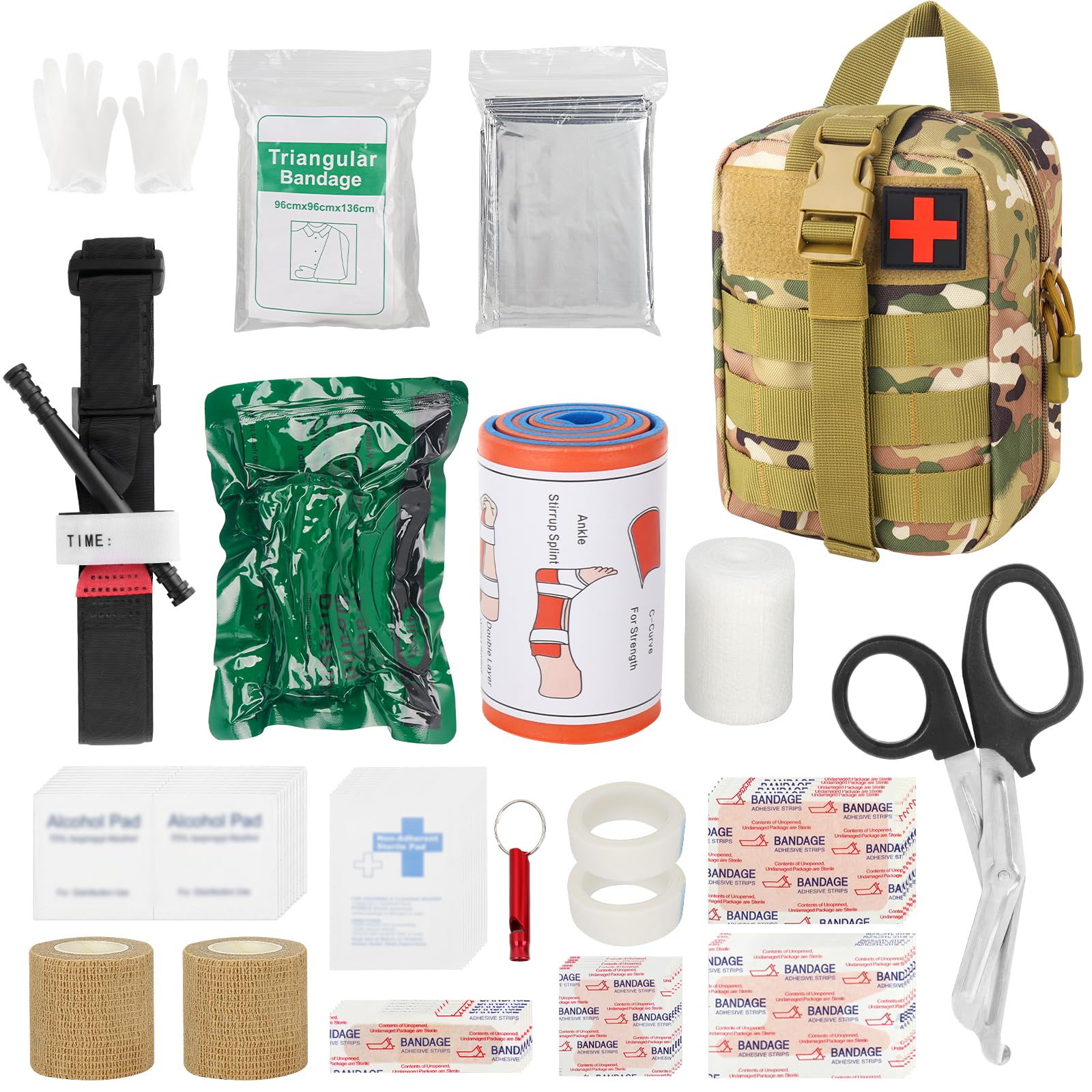Mineup Botiquín De Primeros Auxilios, 54 Piezas Tactico First Aid Kit Militar, Kit de Primeros Auxilios Táctico, Bolsa de Emergencia para el Hogar, Coche, Camping al Aire Libre, (Camuflaje PRO)