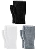 3 Pairs Winter Furry Fingerless Mittens with Thumb Hole Knit Fake Mink Fur Gloves for Men and Women (Black, White, Gray)