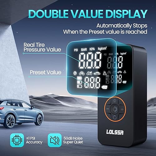 Miniatura 3 de Inflador de neumáticos, compresor de aire portátil, bomba de aire eléctrica inalámbrica de 150 PSI para automóvil, motocicleta, bicicleta, bola, con