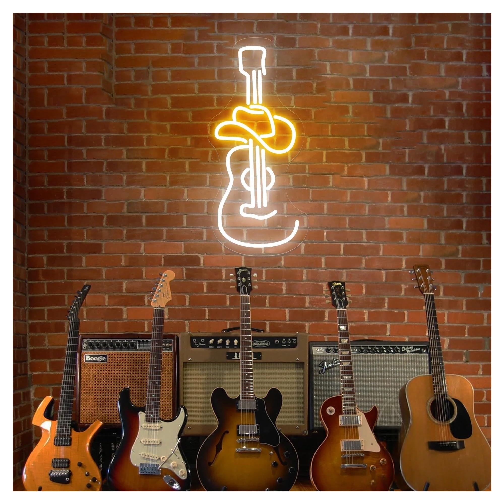 Shouxi A Sign Lamp Cowboy Hat Guitar Neon Sign, Light, For Home Wall Decor 45.7Cm(A)