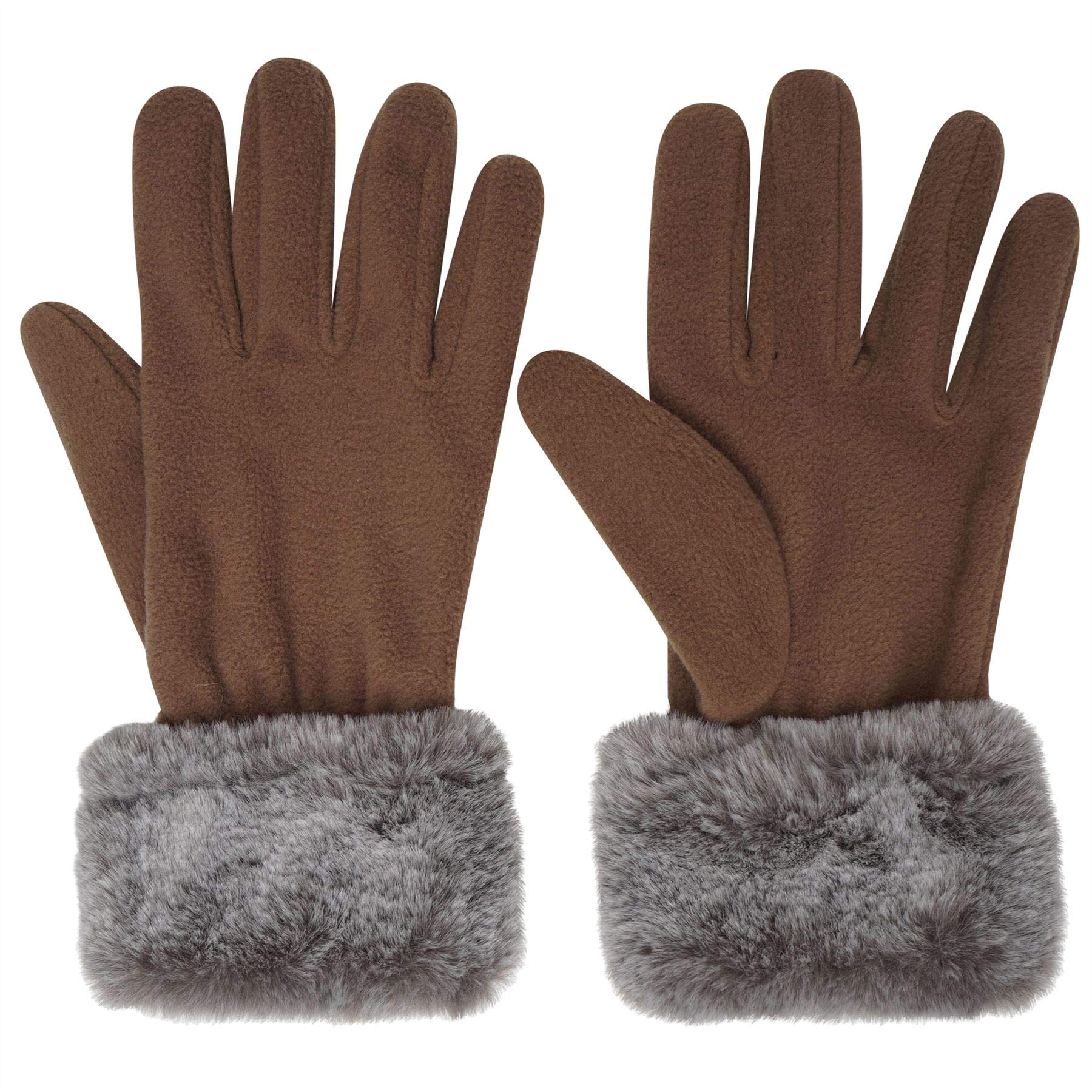 Undercover Women's Tan Pro Climate Fleece Gloves And Faux Fur Cuff La339