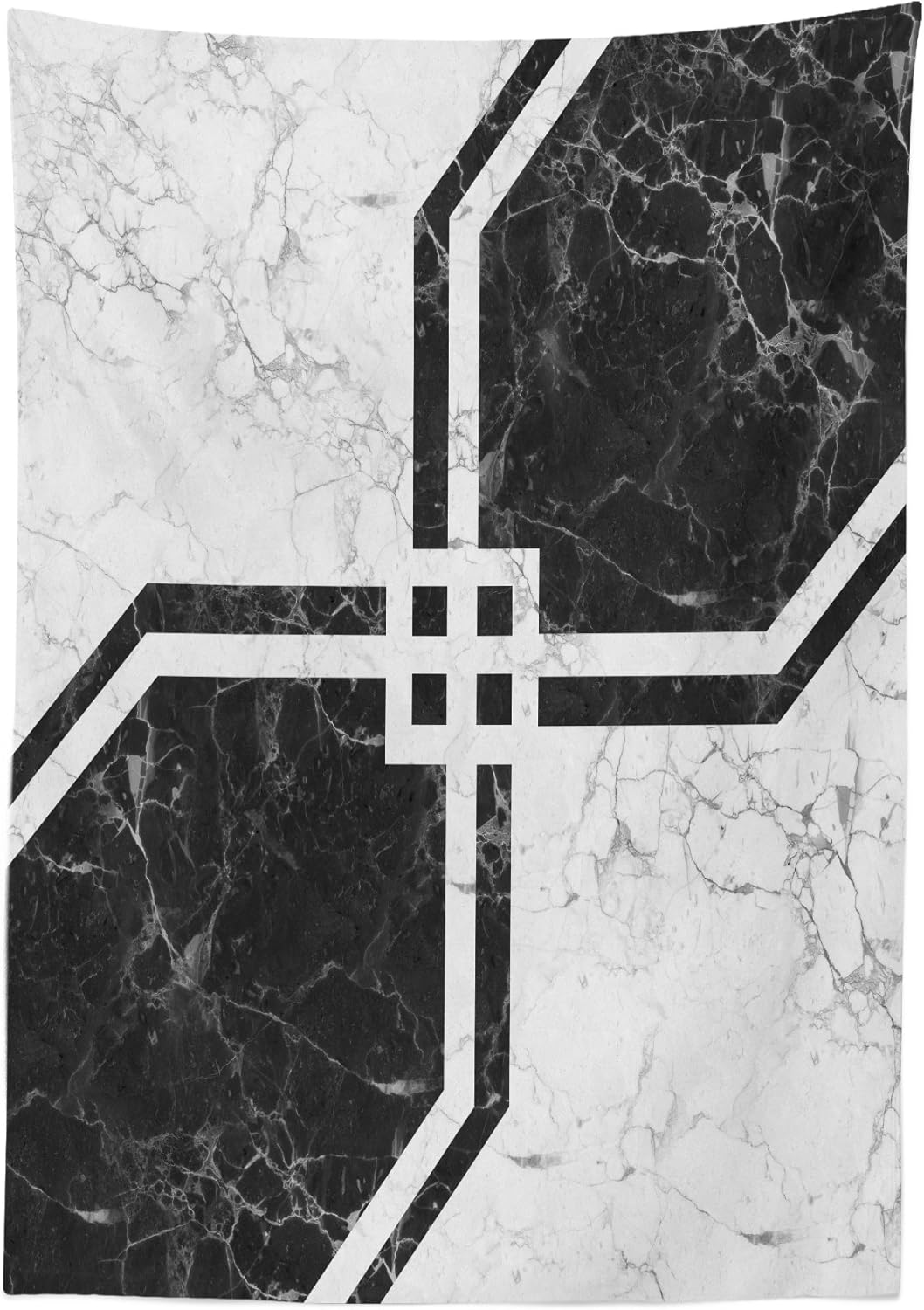 Ambesonne Marble Tablecloth, Parallel Vintage Bands Motif with Geometric Shapes on Murky Background Print, Rectangular Table Cover for Dining Room Kitchen Decor, 52" X 70", Black Pearl 52" X 70" Black Pearl