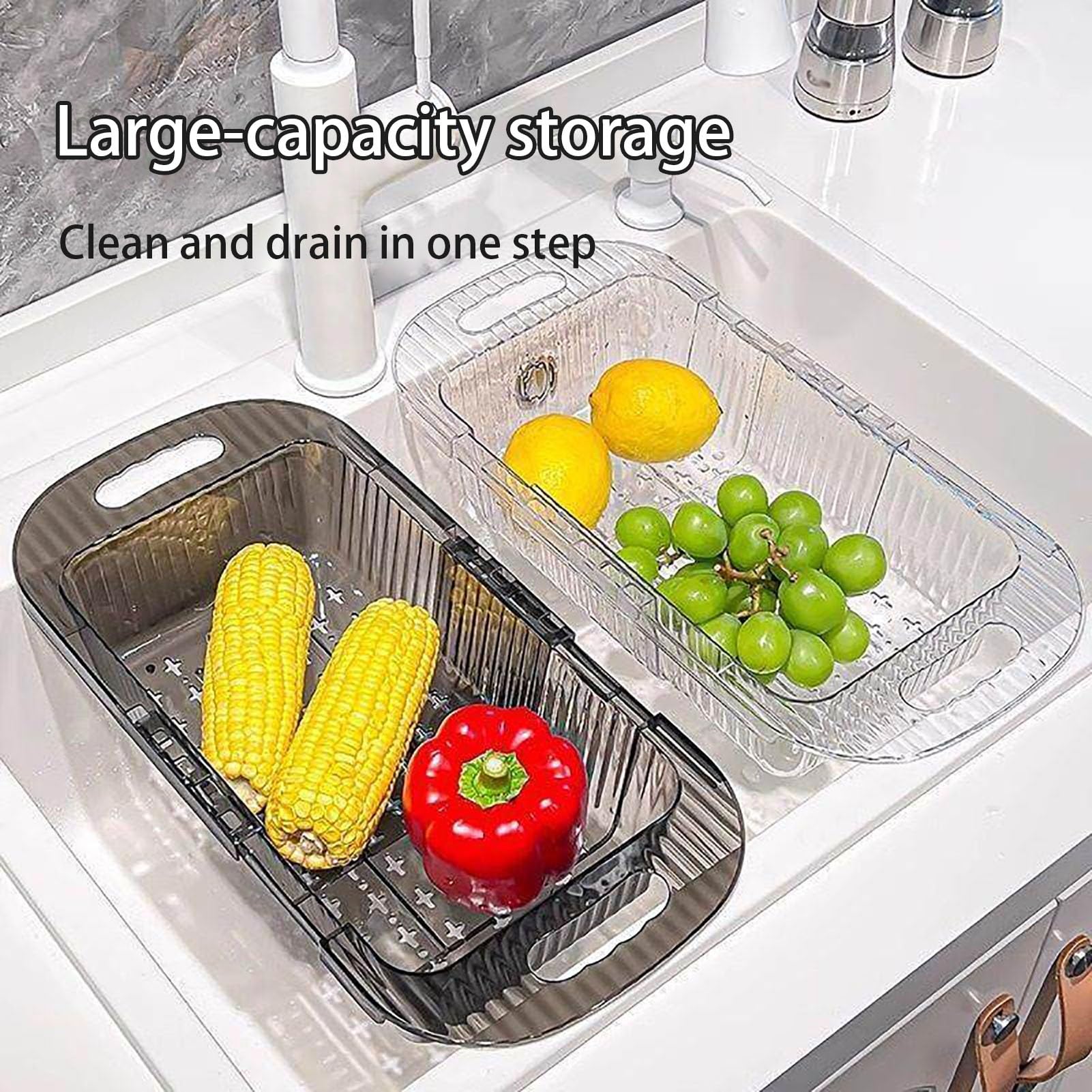 Escurridor de platos ajustable para fregadero – Nizer de cocina expandible para frutas y platos. Escurridor de encimera que ahorra espacio para un fácil lavado y secado de la cocina