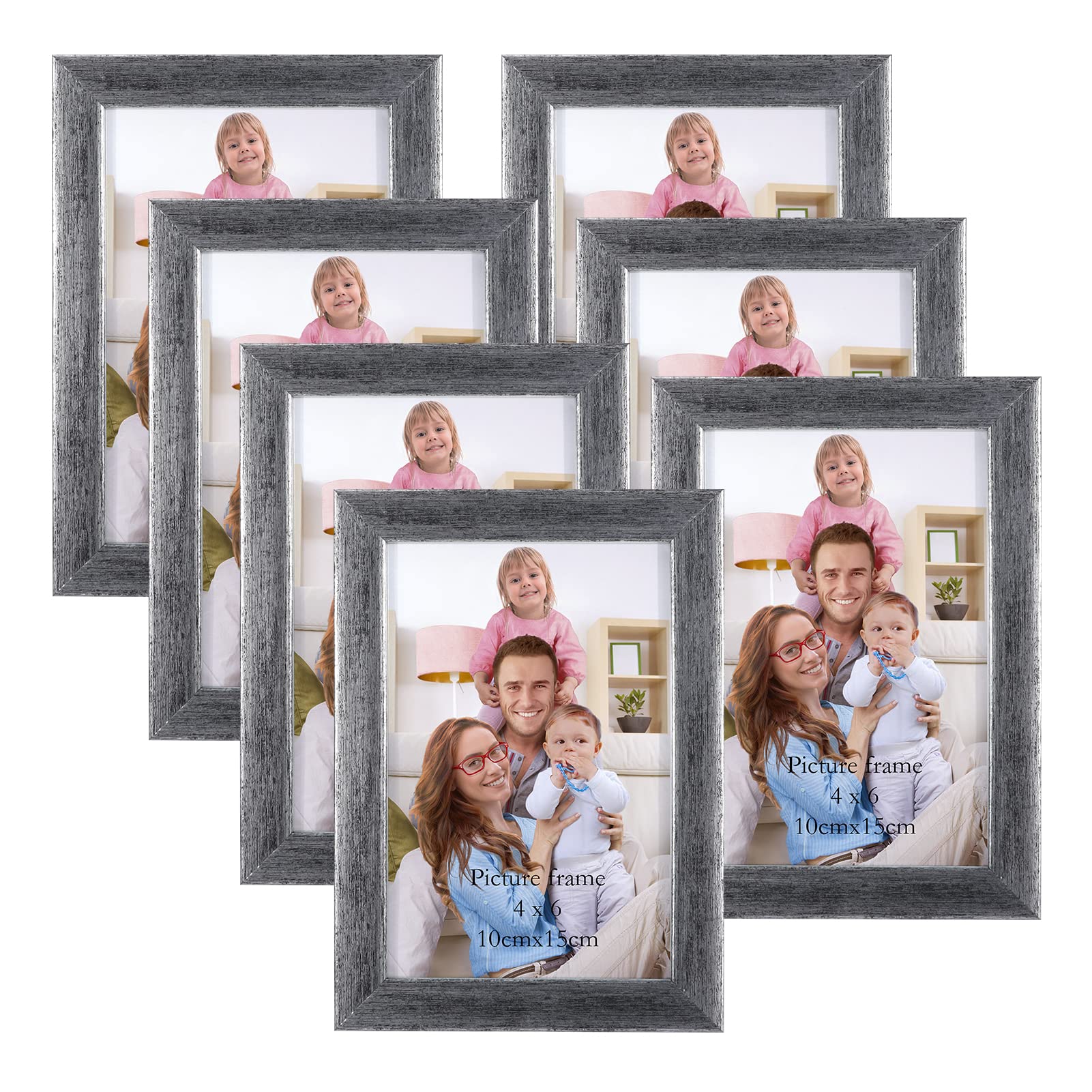 Giftgarden 6x4 Photo Frame Antique Silver 7 Pack, 4” by 6” Distressed Silver Photo Frames Rustic for Wall or Tabletop — image 1