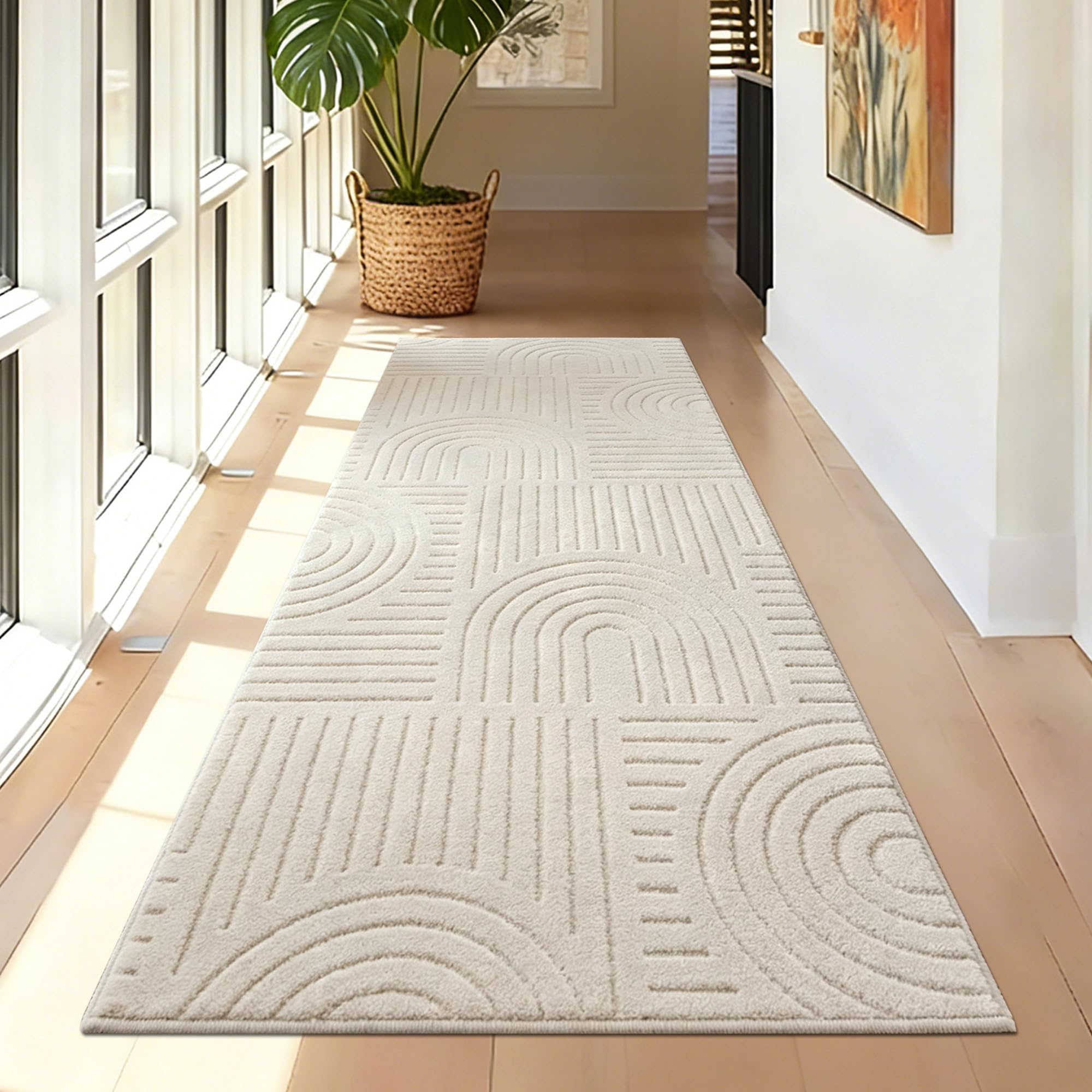Famibay Tappeto Corridoio 80x200cm Antiscivolo Tappeto Runner Cucina Moderna Passatoia Corridoio Lavabile Morbido per Cucina Lavanderie Ingresso Beige