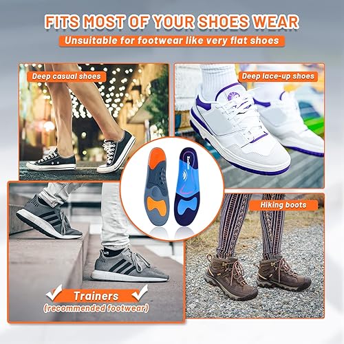 Miniatura 6 de RooRuns Plantillas ortopédicas para fascitis plantar con soporte de arco resistente para hombres y mujeres, plantillas ortopédicas para pies planos,