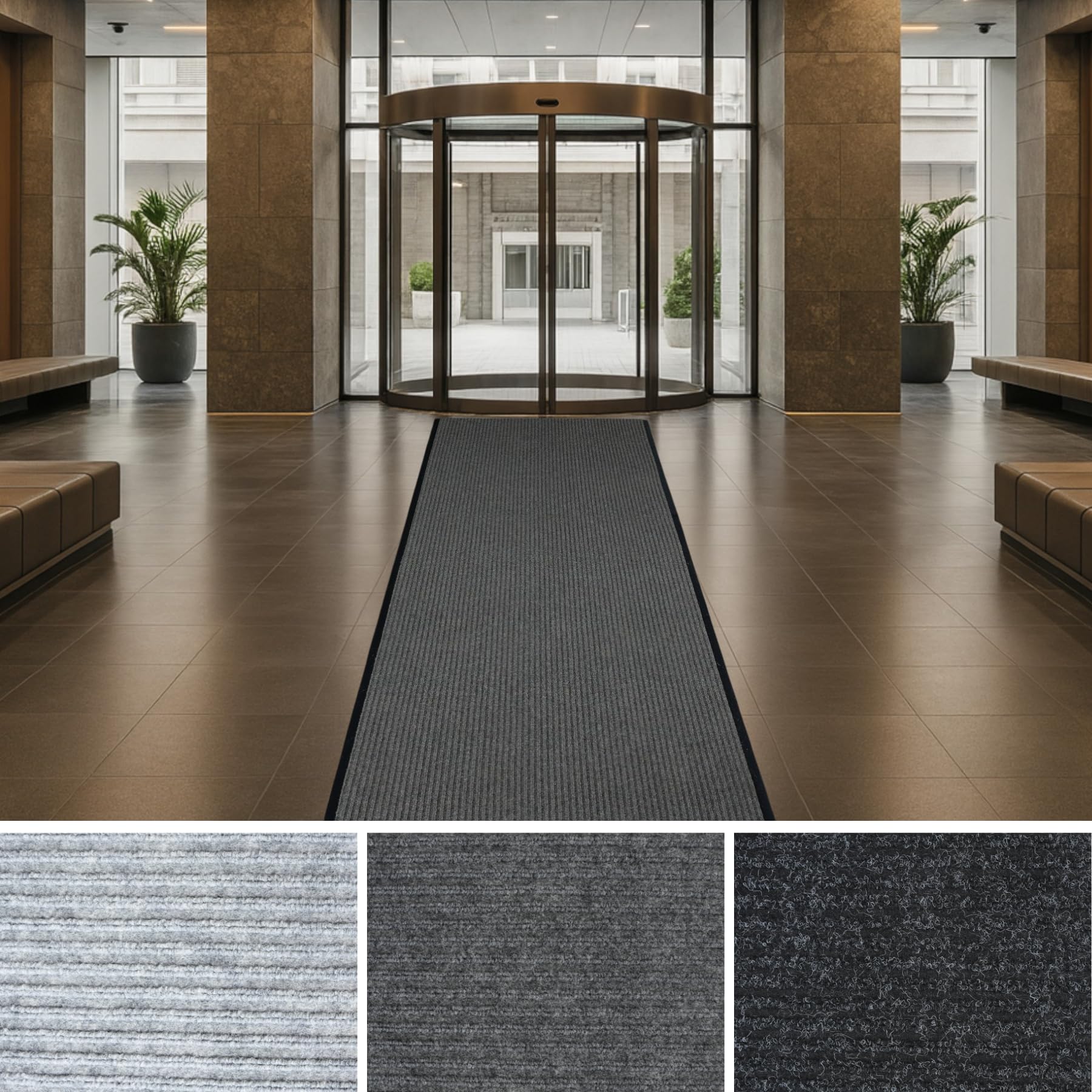 iCustomRug 26" X 26' Brown - Heavy Duty Ribbed Indoor Outdoor Runner Rug, Waterproof Non‑Slip Vinyl Backing, Custom Lengths and 4 Widths for