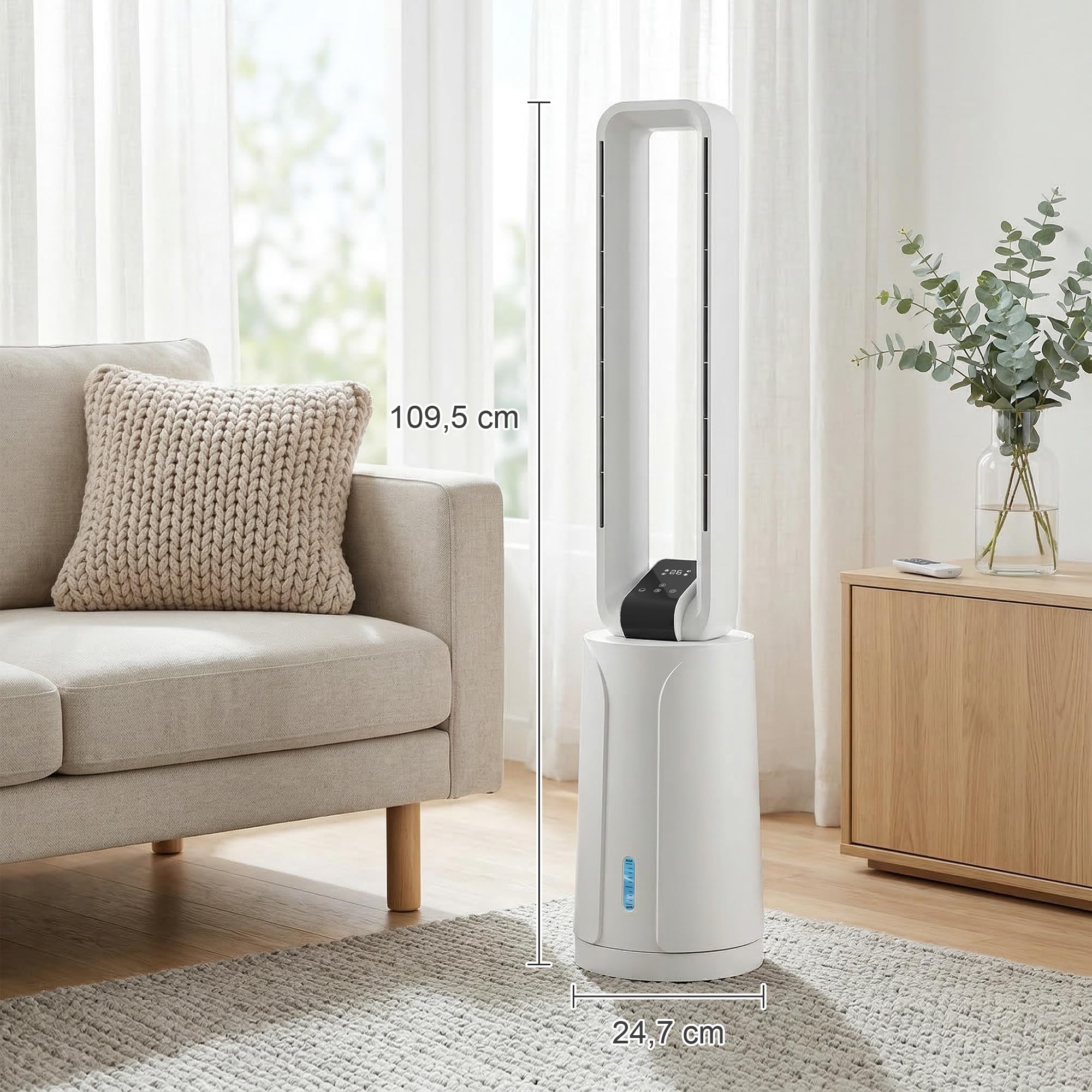 HOMCOM Climatizador Evaporativo 3 en 1 sin Aspas Enfriador de Aire 90 W Depósito de 1,7L Temporizador hasta 15H 3 Velocidades 4 Modos Oscilación 70° Mando a Distancia Cajas de Hielo para Hogar Blanco