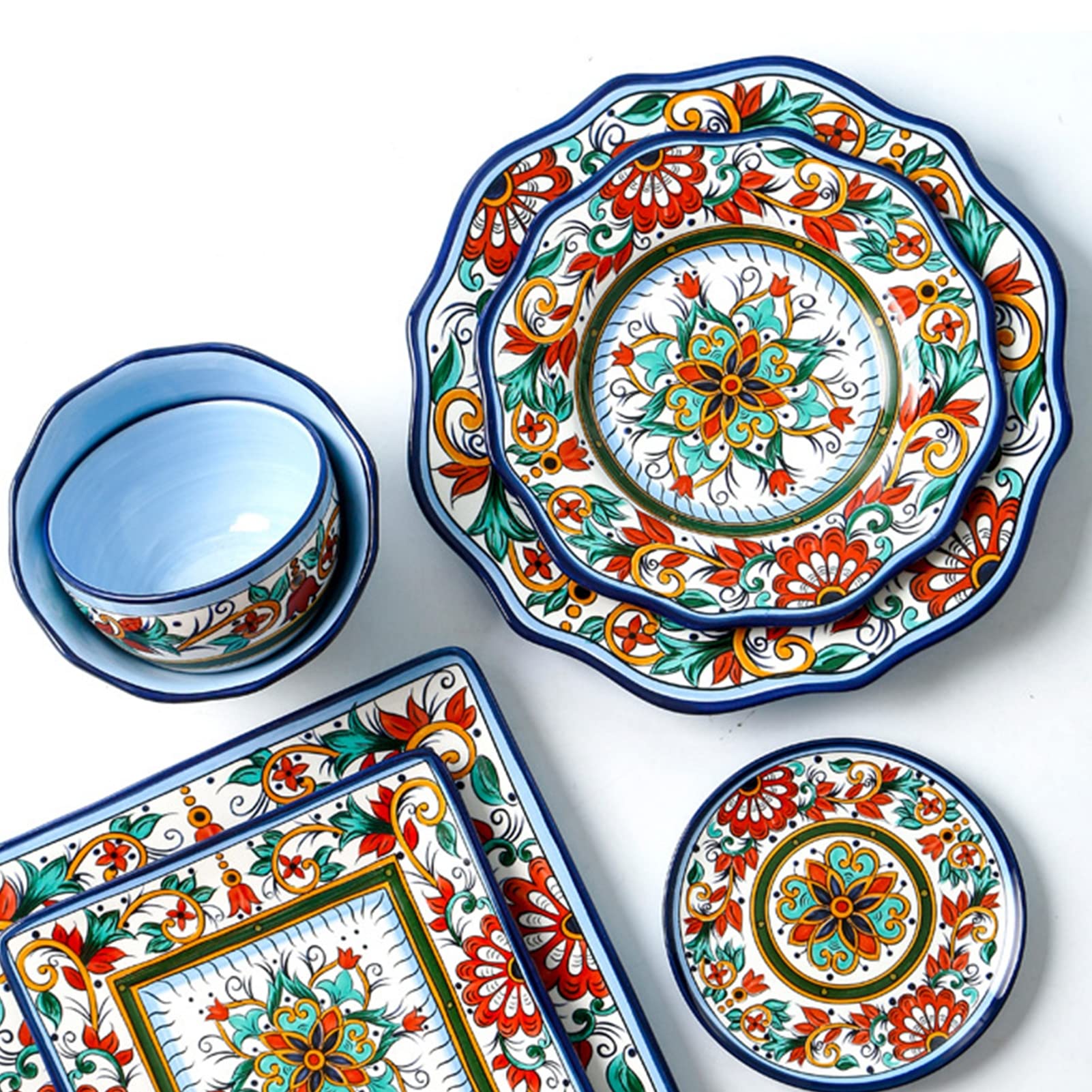 Porcelana zastawa stołowa, 15-częściowy komplet naczyń dla 4 osób, nowoczesny zestaw naczyń z talerzami płaskimi, talerzami deserowymi i miskami