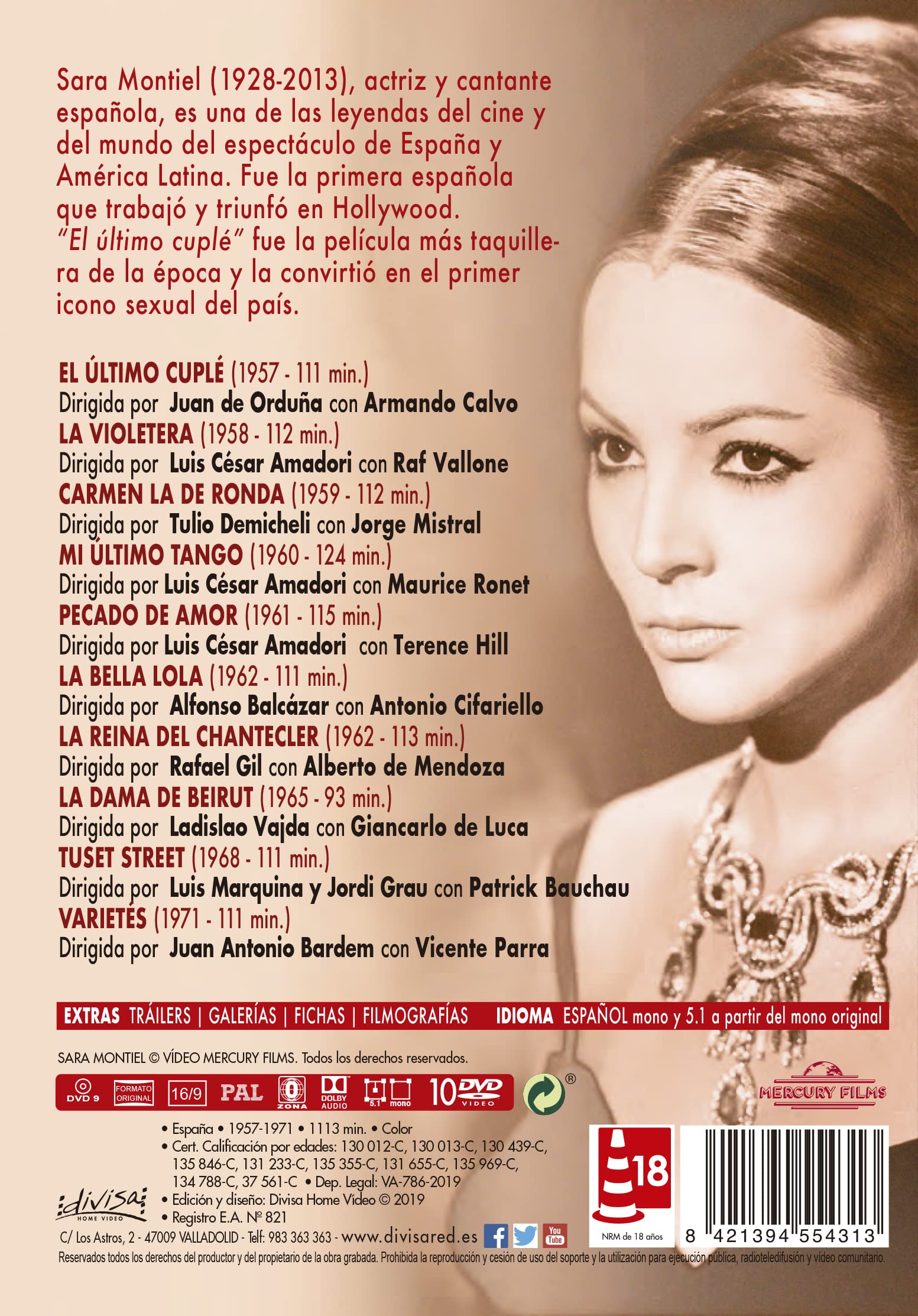 Sara Montiel Pack 10 peliculas: El ultimo cuple / La Violetera / Carmen la de Ronda / Mi ultimo tango / Pecado de amor / La bella Lola / La Reina del Chantecler / La dama de Beirut/ Tuset street