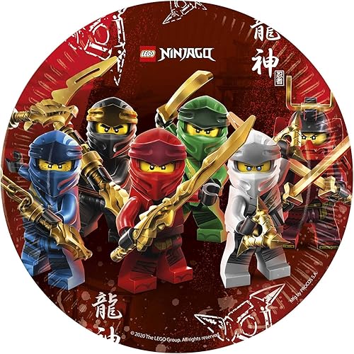 PROCOS 93455 Lego Ninjago - Juego de 8 platos desechables de papel para fiestas de cumpleaños infantiles, tamaño 9.1 in, color FSC