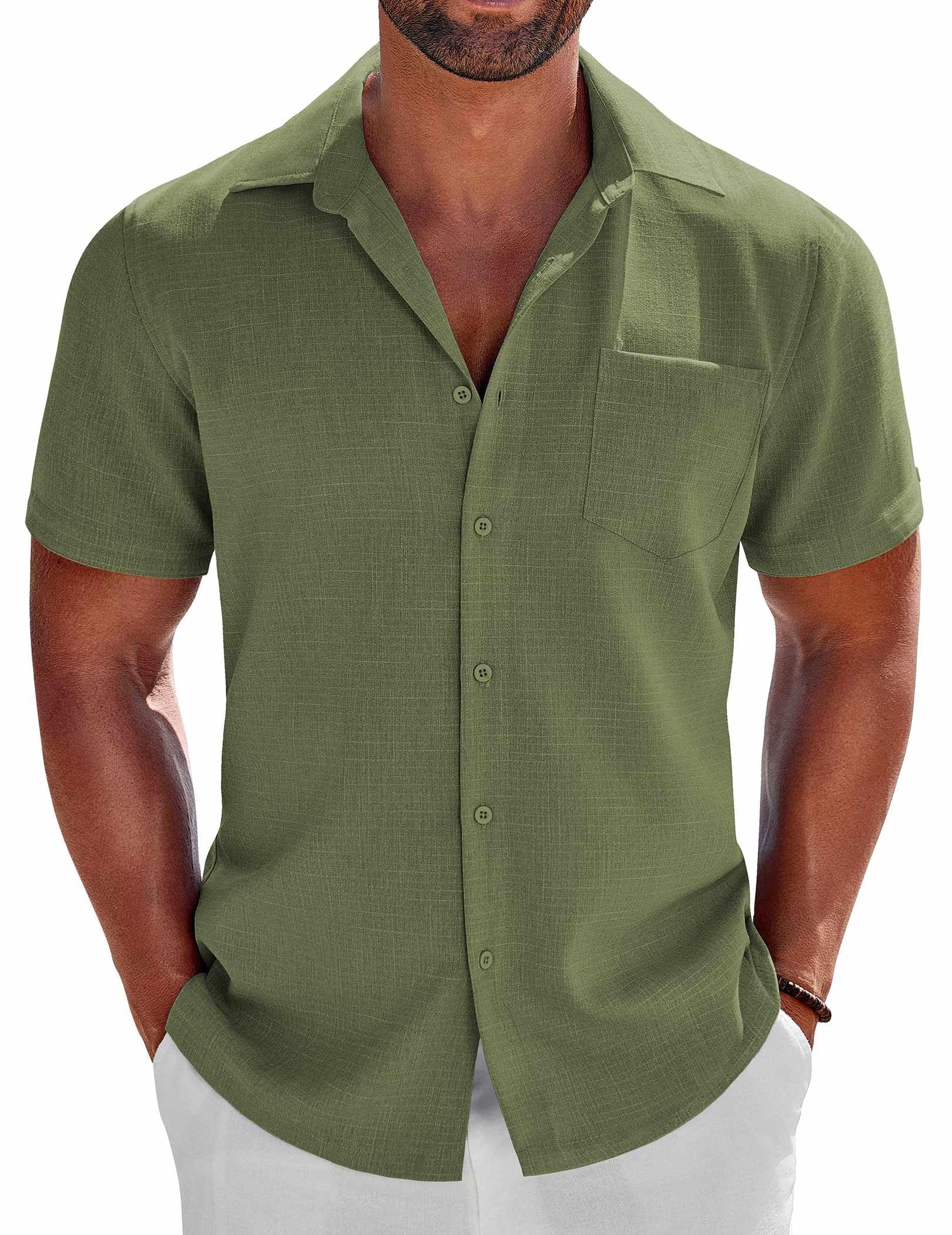 COOFANDY Mens Button Down Shirts Short Sleeve Casual Shirts Summer Beach Linen Shirts with Pocket