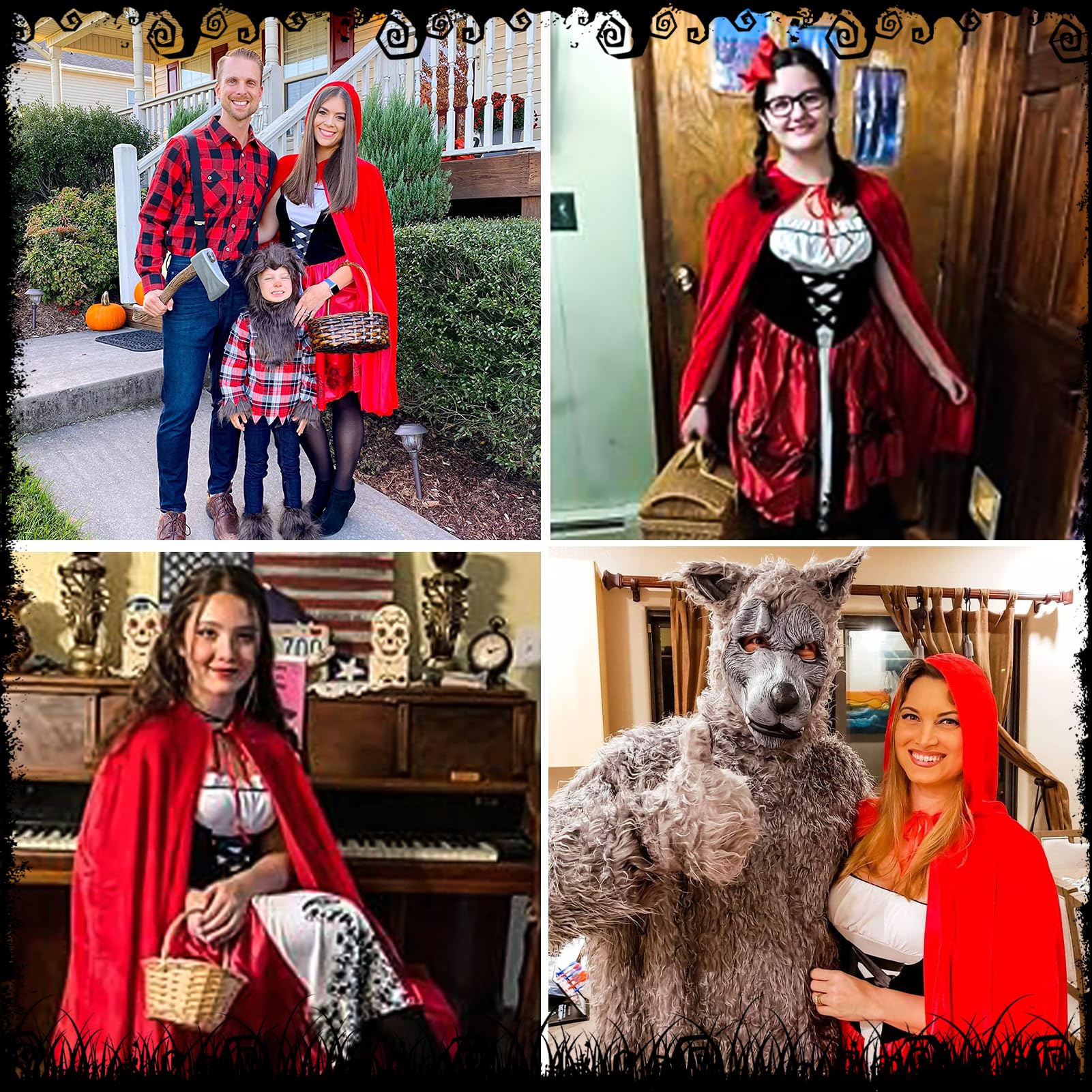 Karneval Rotkäppchen Kostüm Damen: Halloween Hexe Prinzessin Kleid und Umhang mit Kapuze Erwachsene - Hexenkostüm Little Red Riding Hood Outfit für Fasching Cosplay Carnival