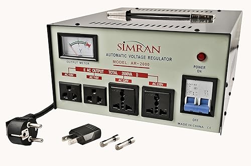 Simran Transformador de voltaje del convertidor de potencia del regulador AR-2000, 2000 vatios, crema
