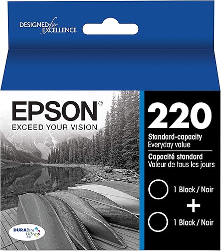 EPSON T220 DURABrite Ultra - Ink Capacidad estándar Negro Dual - Paquete de cartuchos T220120-D2 para impresoras Epson Expression y WorkForce