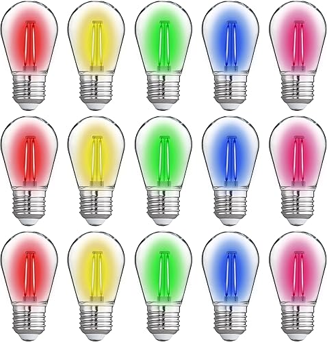 Miniatura 9 de FLSNT Paquete de 48 bombillas LED S14 de repuesto para cadena de luz, bombillas LED impermeables para exteriores, base E26, 2200 K blanco cálido, no