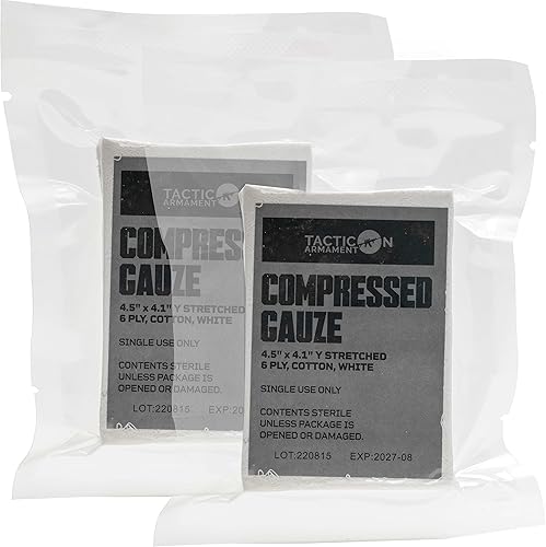 Tacticon Gasa estéril comprimida de 4.5 pulgadas x 4.1 yardas, 6 capas | Empresa propiedad de veteranos de combate | Deja de sangrar heridas de