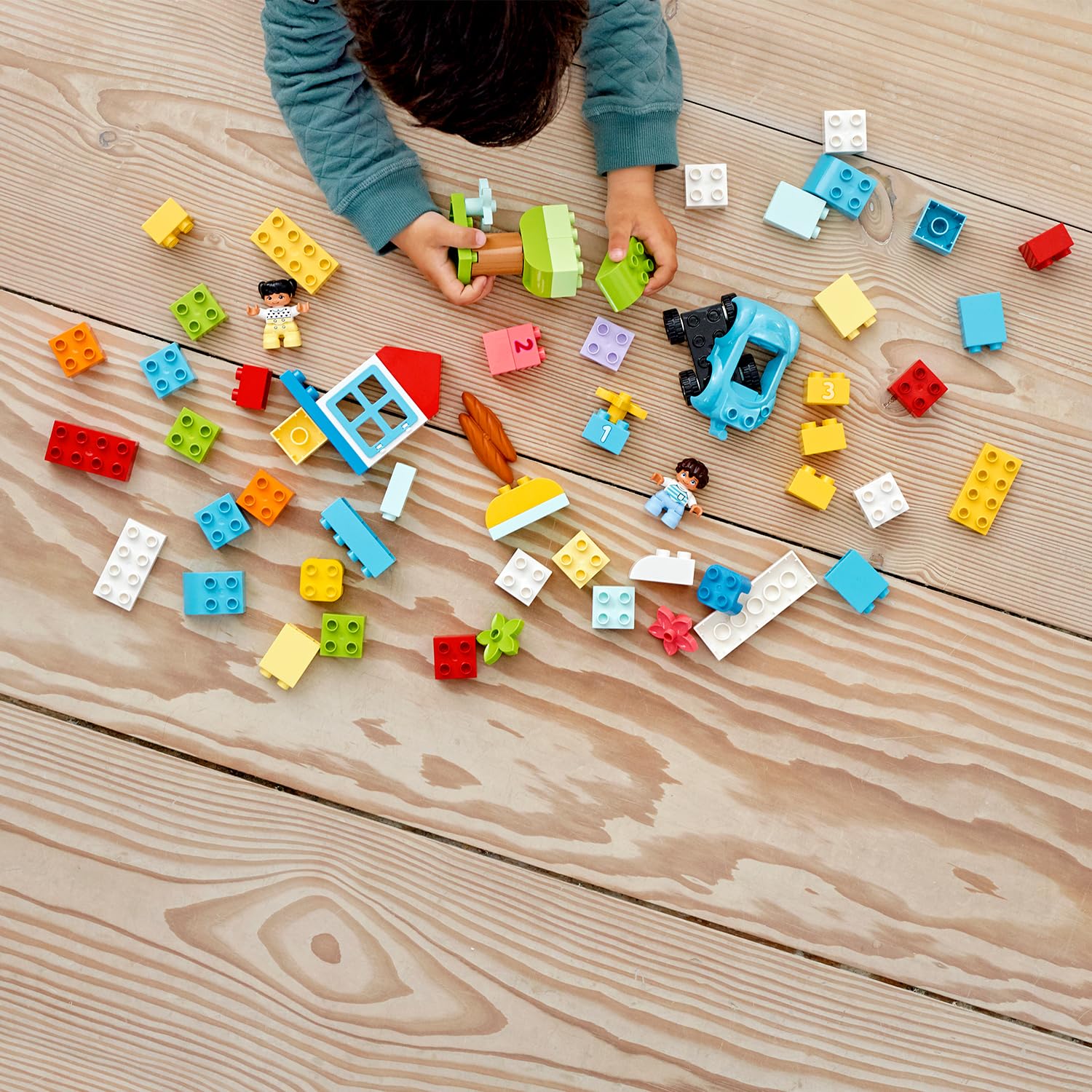 LEGO DUPLO Brick Box - Educational Stacking Toys for 1+ Year Old Boys & Girls - incl. Colourful Number Bricks, a Car & 2 Figures, plus Toy Storage - 10913