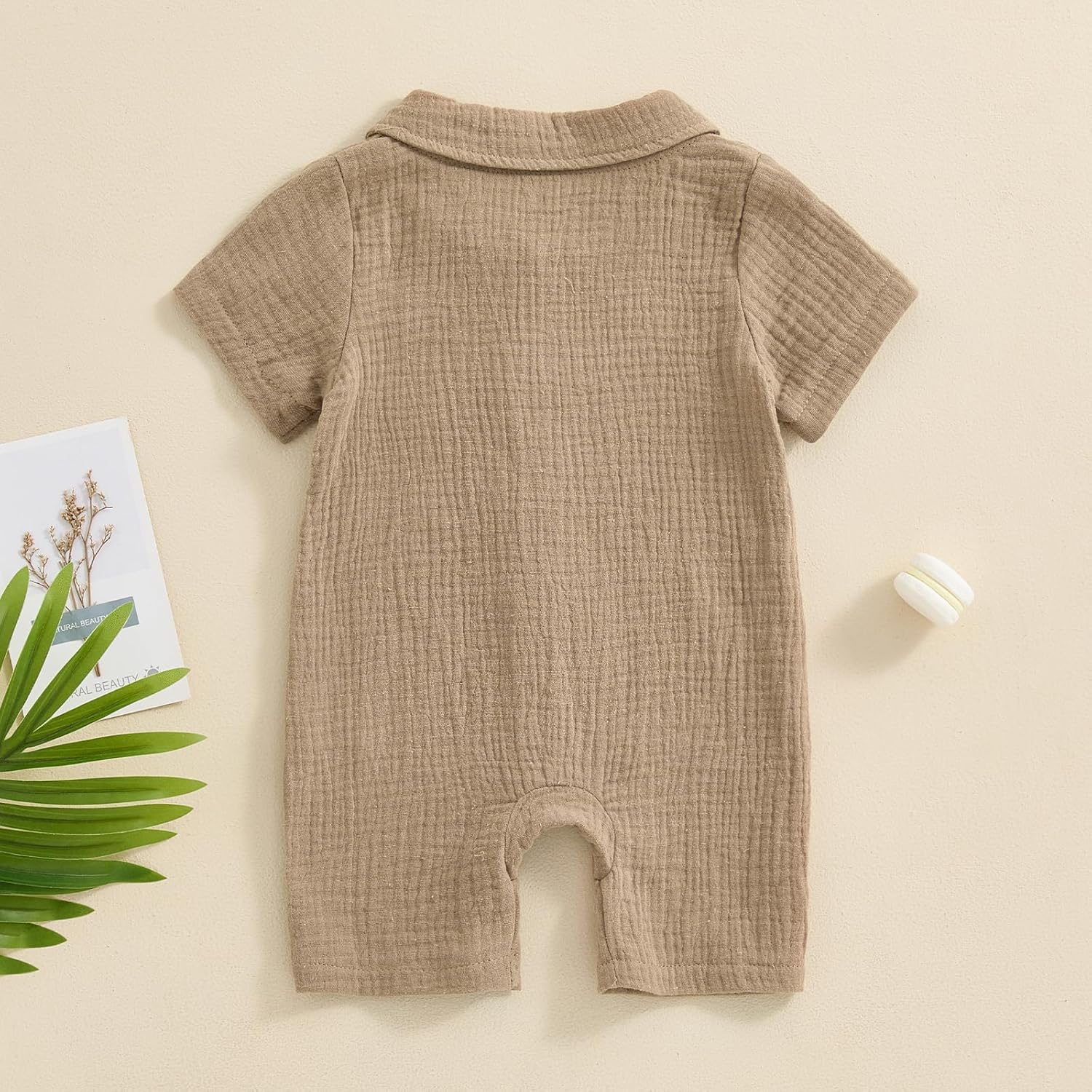 Honganda Summer Baby Boy Cotton Linen Jumpsuit Short Sleeve Button Down Playsuit Romper One Piece Outfit 0-24M - Image 3