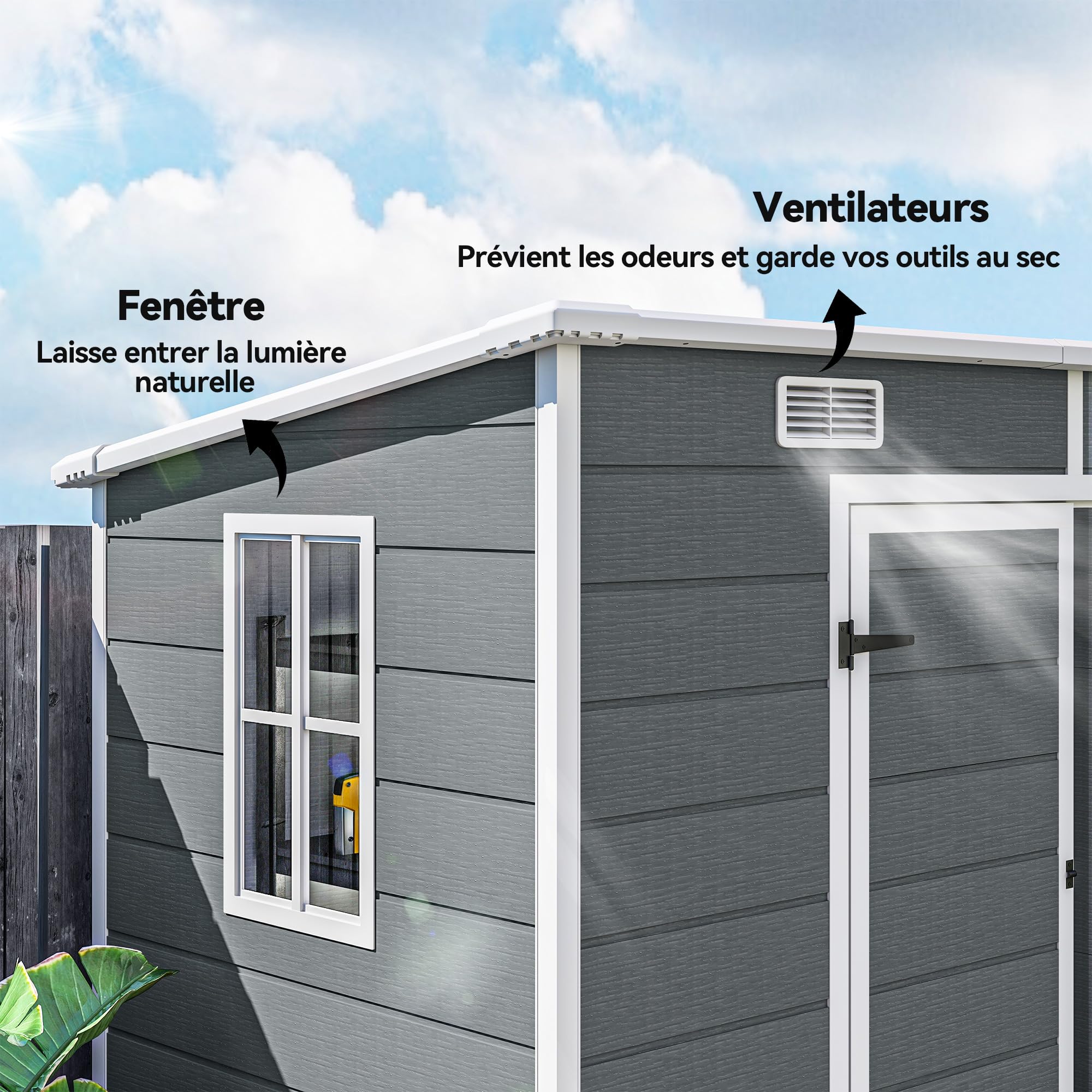 Outsunny Abri de Jardin 2,54 m² cabane de Jardin extérieur 2,4 x 1,3 m cabanon Rangement Outils avec Fondation, fenêtre, Portes verrouillables et 2 aérations, abri à Outils en Aluminium et PP, Gris