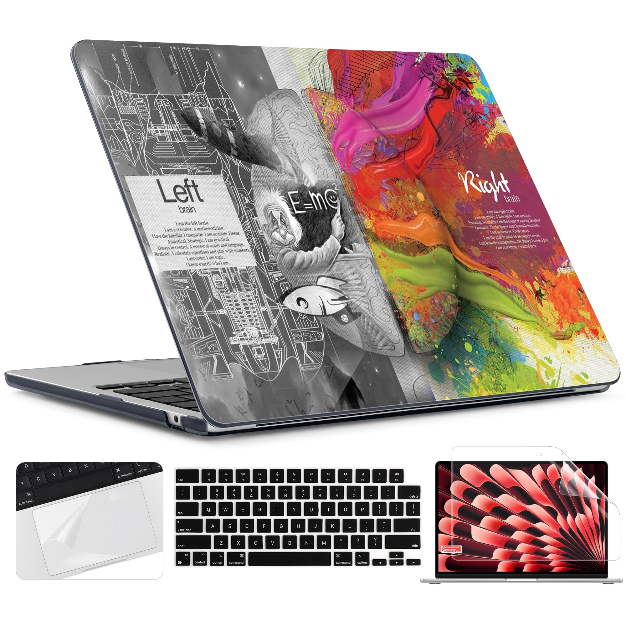 TWOLSKOO for M2 MacBook Air 15 Inch Case 2023 A2941 with Touch ID, Plastic Hard Shell Cover with Screen Protector & Keyboard Cover & Trackpad Film for MacBook Air 15.3 Inch, Creative Brain