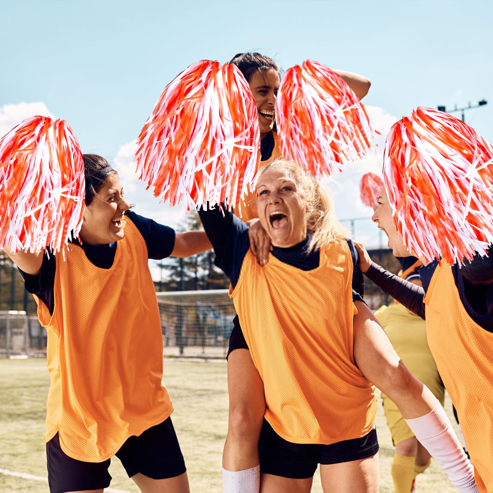 48 pompon da cheerleader, in lamina metallica, con manico, per cheerleader, per calcio, basket, club, squadre, sport, danza, tifo, spettacoli teatrali