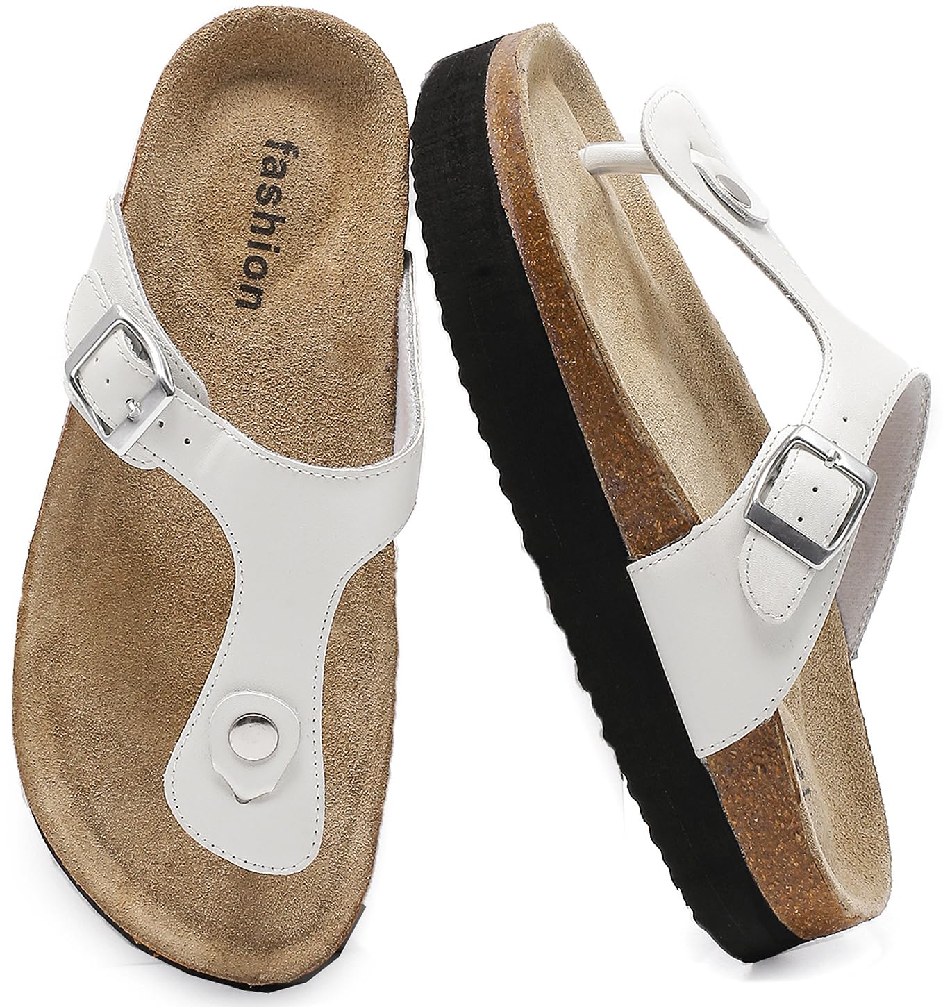 Foinledr Plateau Zehentrenner Damen – Bequeme Kork Fußbett Sandalen mit Verstellbarer Schnalle, Rutschfeste Sommer Schlappen & Stylische Flip Flops für Frauen