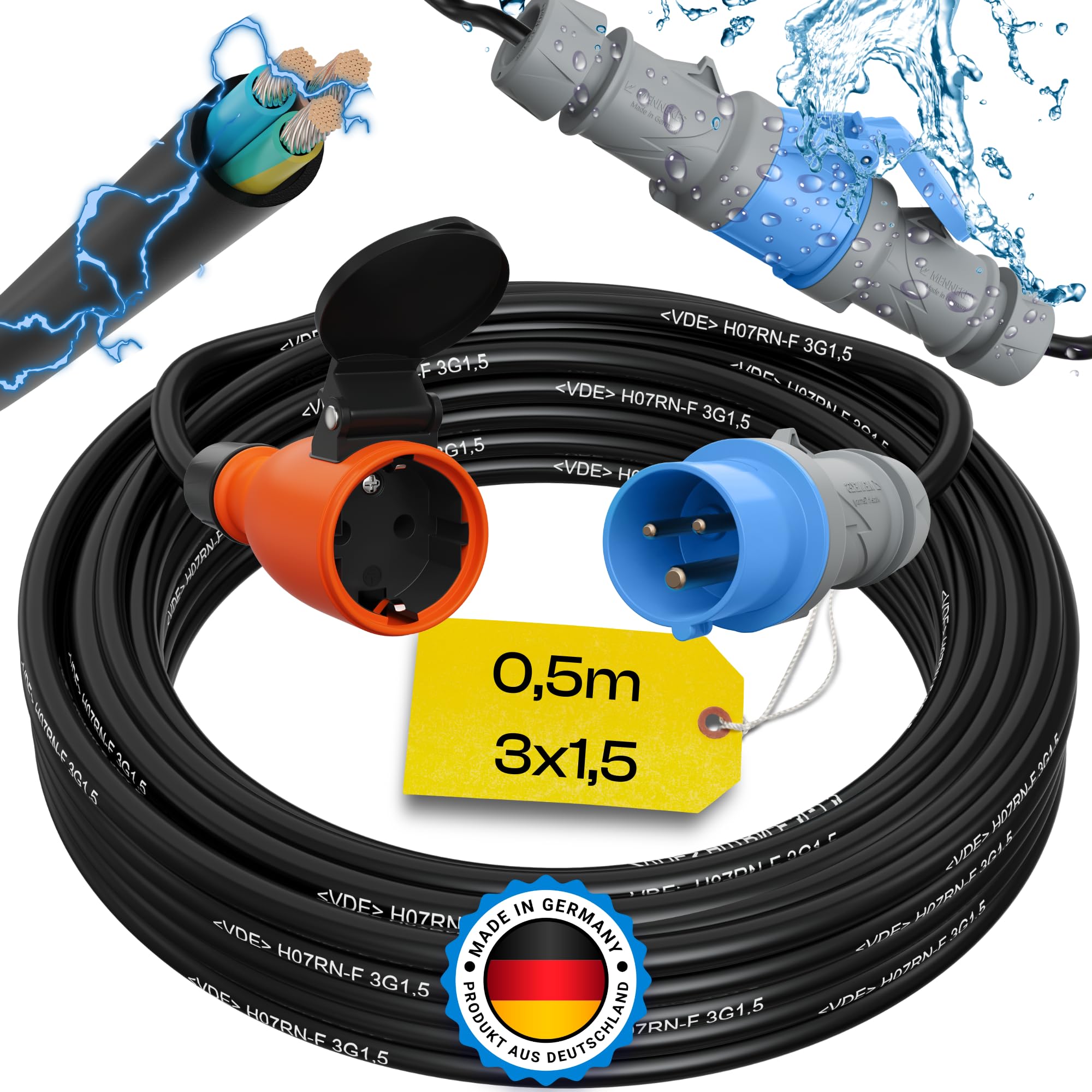 Schuko Auf CEE Adapter 15m Camping Stromkabel H07BQ-F