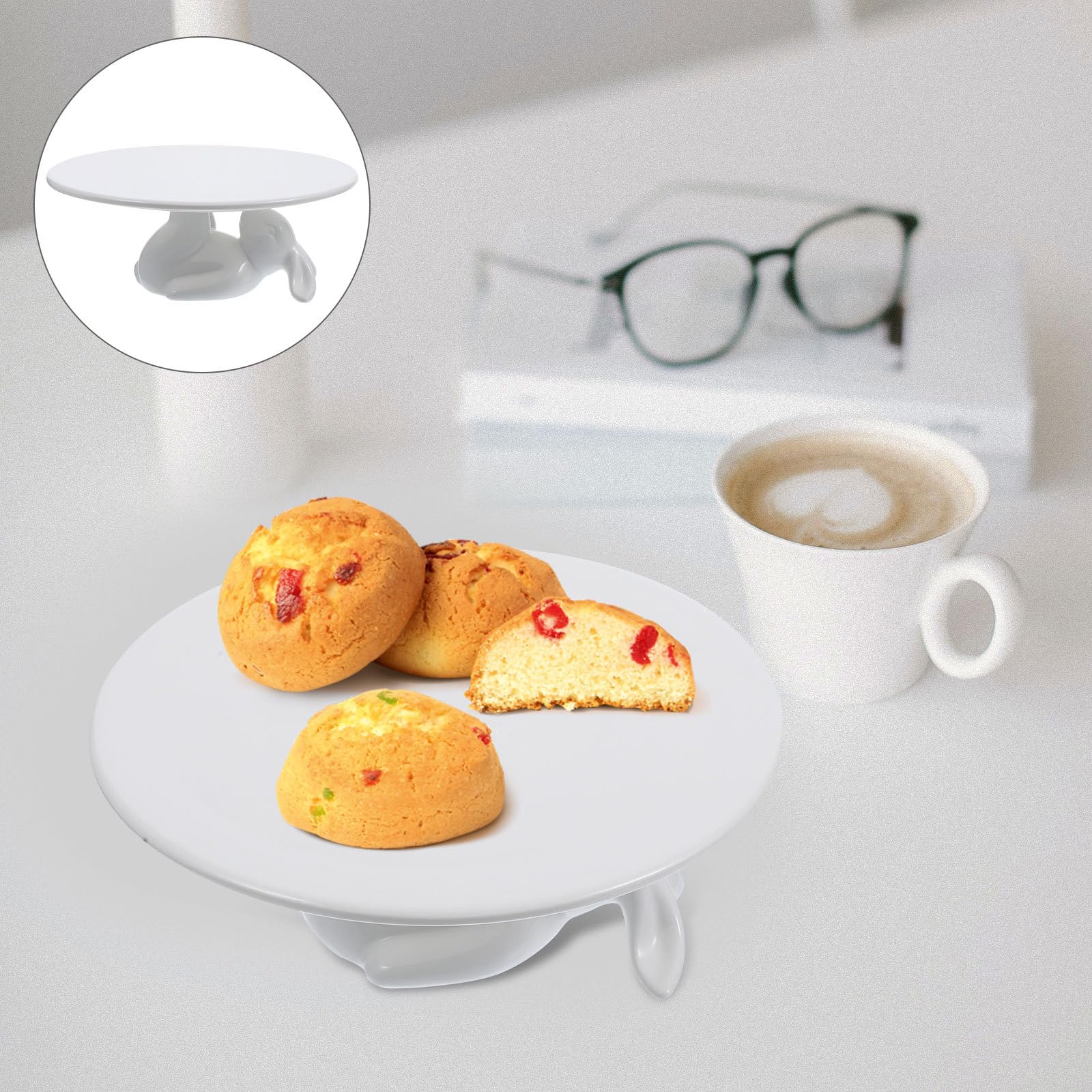 CLISPEED Alzata per Torta in Ceramica Bianca a Forma di Coniglio, Piatto Decorativo Elegante e Creativo per Casa e Cucina, Supporto per Dolci senza Sbavature