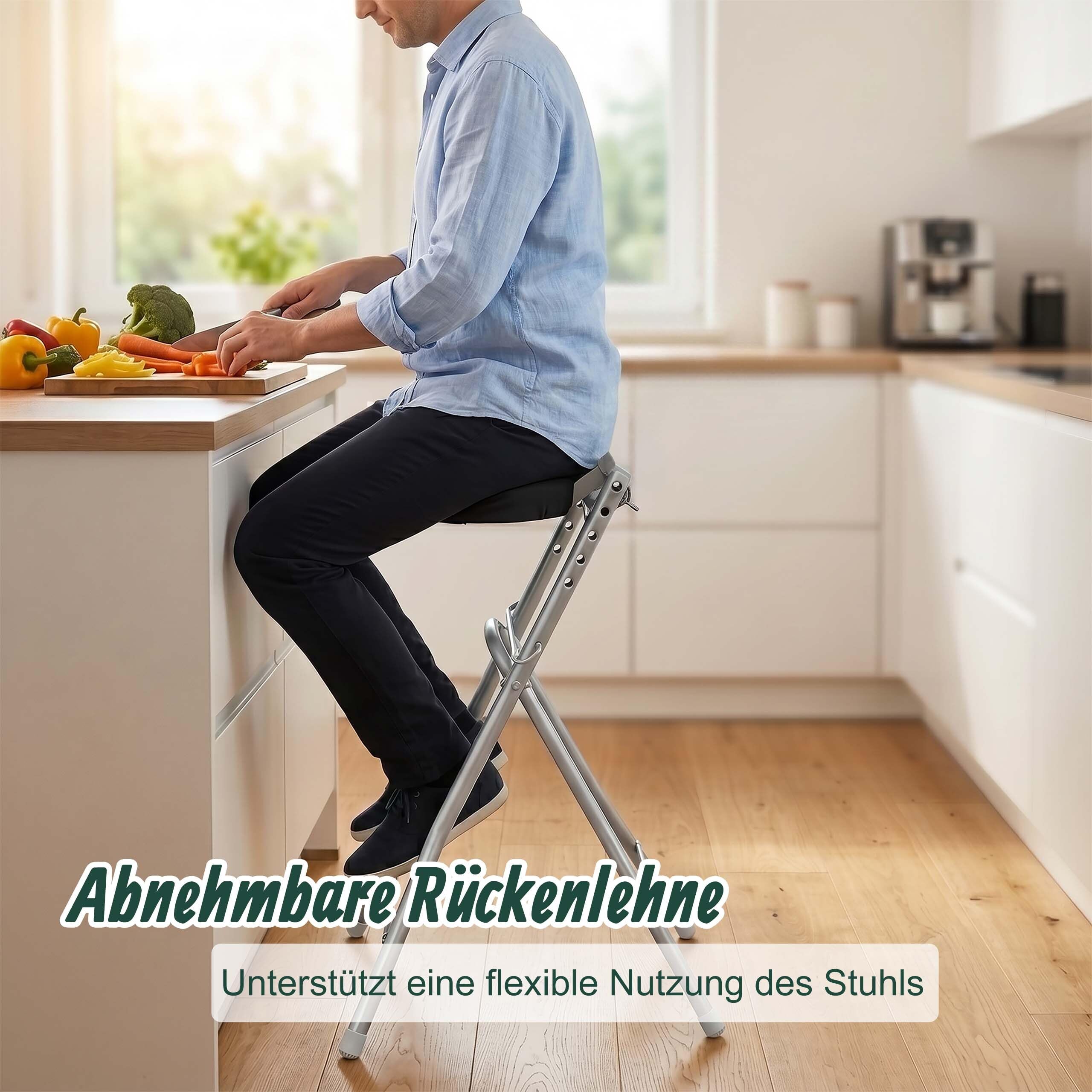 Relaxdays Stehhilfe, 58–73 cm höhenverstellbar, schwarz/Silber | 100 kg belastbar, Büro & Haushalt, klappbarer Stehstuhl
