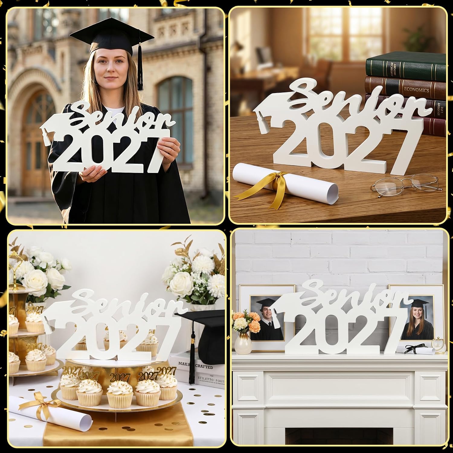 UPINS Senior Sign 2027,Class of 2027 Photo Props for Graduation Pictures | Wooden Graduation Table Centerpiece,Senior Night Party,Senior Picture Announcement Prop,Double Sided Free Standing Sign