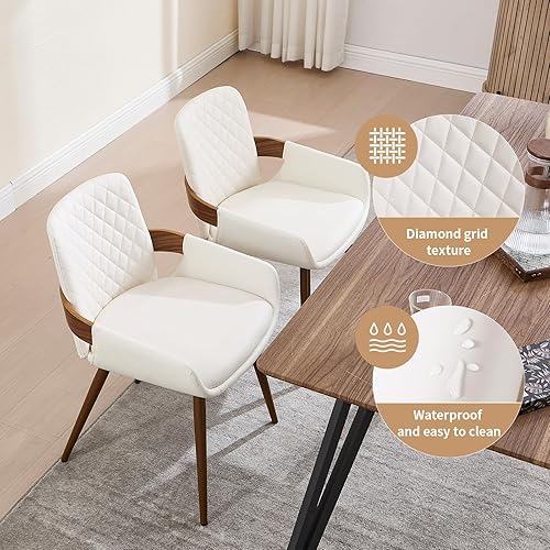 Miniatura 3 de VipDesk Juego de 2 sillas de comedor modernas de mediados de siglo, sillas de comedor de piel sintética, silla de cocina tapizada con brazos y patas