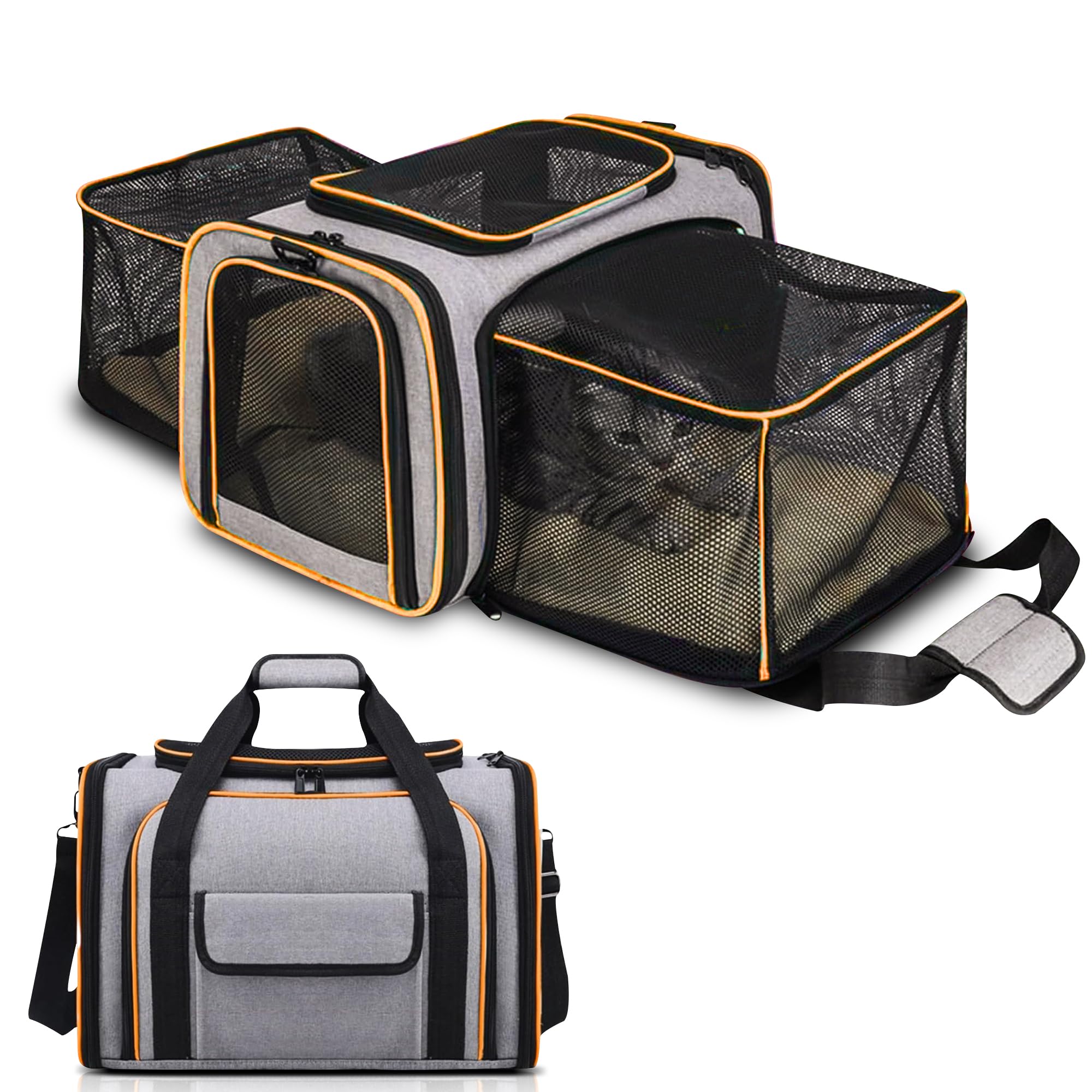 ShopMiey Pet Carrier Bag, Waterproof Expandable Pet Carrier for Cats & Puppy, Portable Foldable Cat Carrier Bag - Top Opening, Removable Fleece Mat with Shoulder Strap