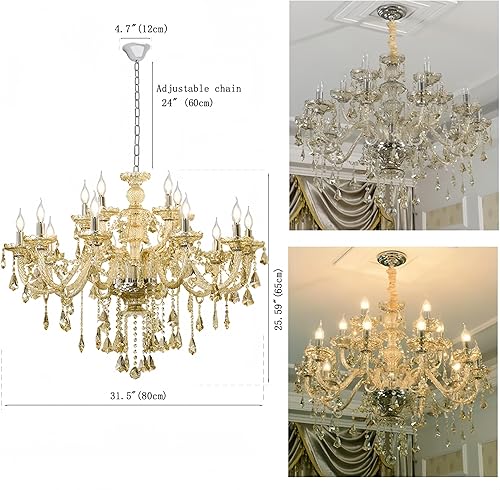 Miniatura 29 de Moderno y elegante candelabro de cristal K9, 8 luces, colgante de techo de cristal coñac, lámpara estilo vela con base E12 para sala de estar