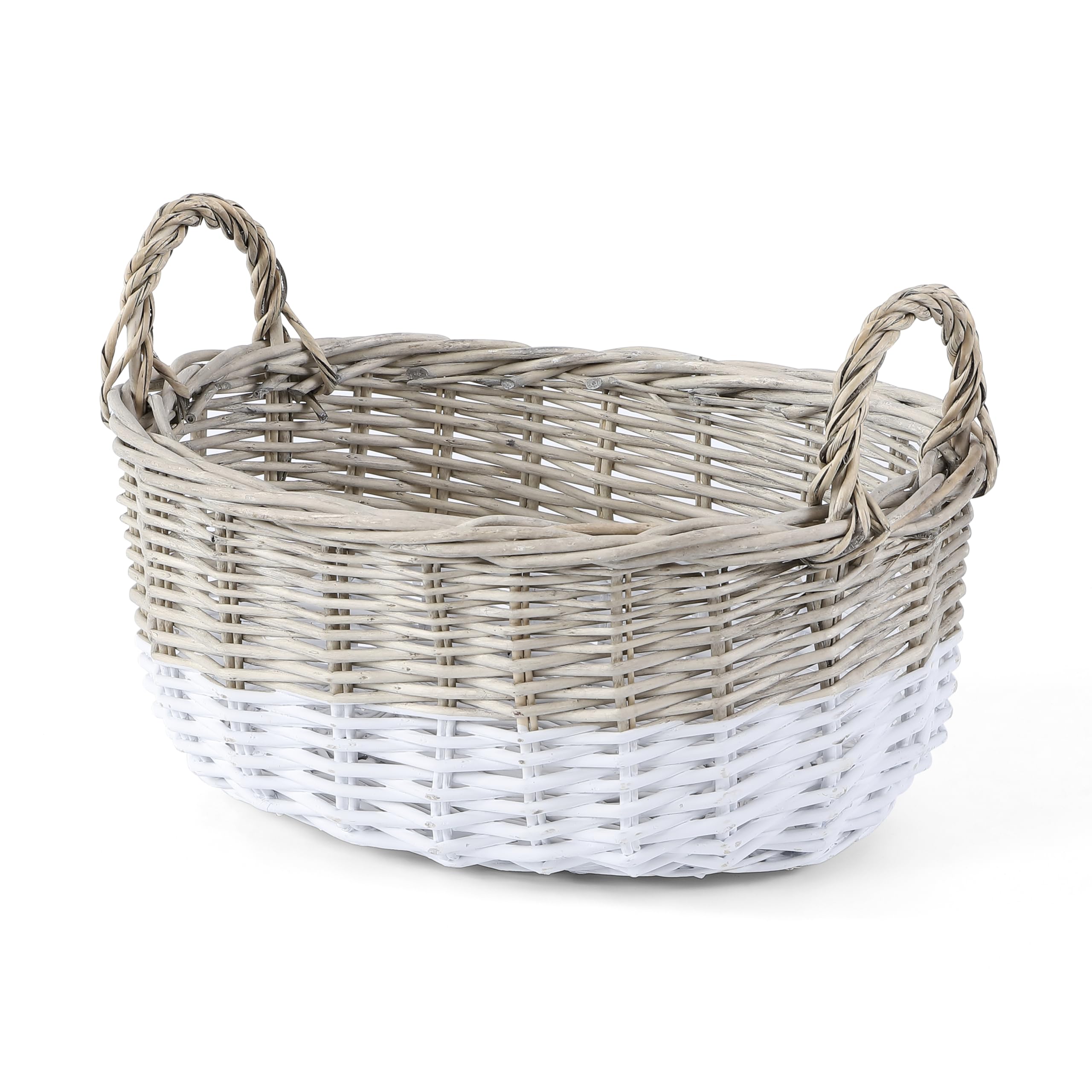 Wickerfield Wicker Rattan Storage Basket with Handle, Gift Hamper Baskets Empty, Dog Toy Storage Basket, Wicker Hamper Baskets for Gifts Empty (Oval)