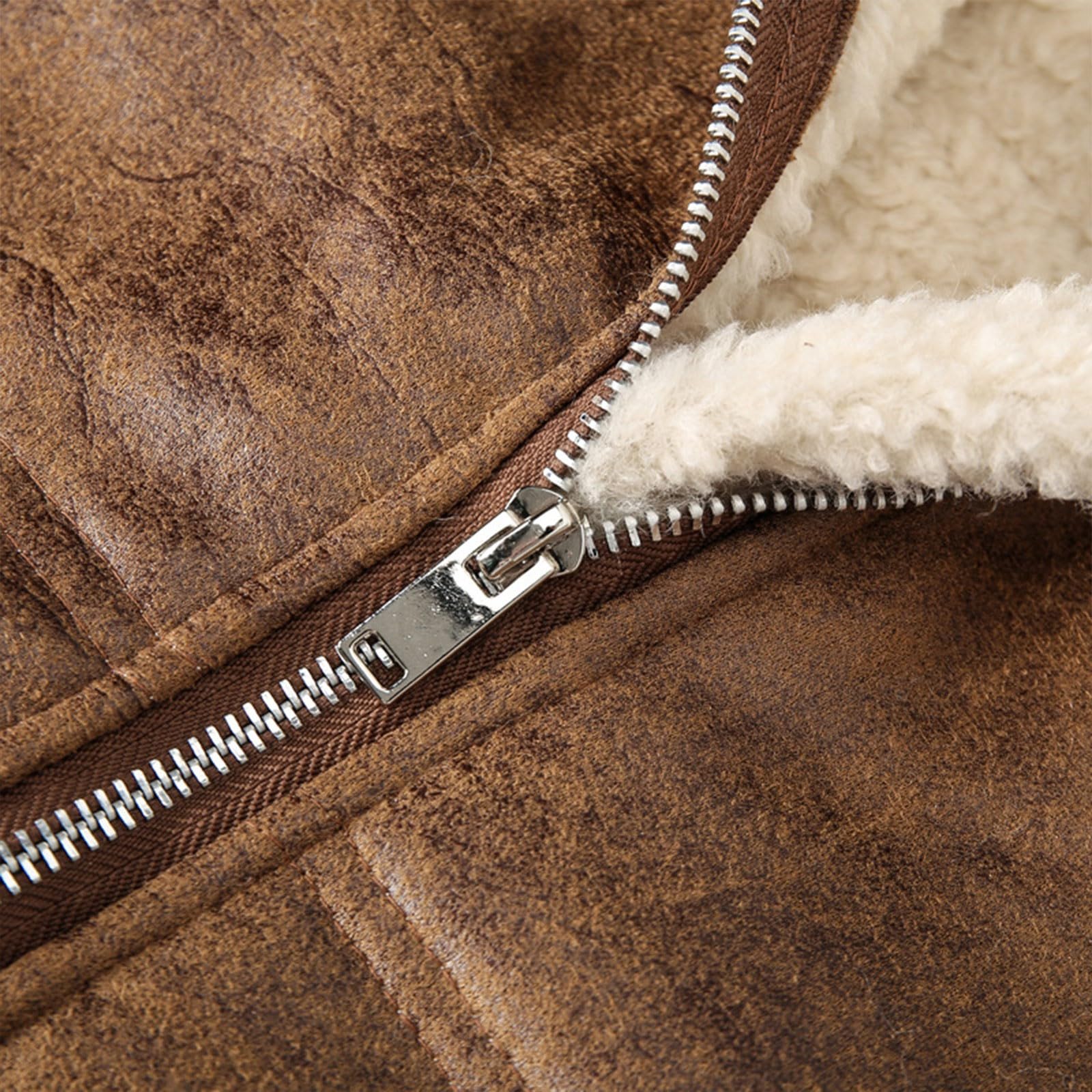 Gilet da uomo, taglie grandi, marrone, gilet in pile | Gilet da esterno in pelle scamosciata, per il tempo libero, da viaggio, invernale, sciancrato, elasticizzato, in pelle bovina