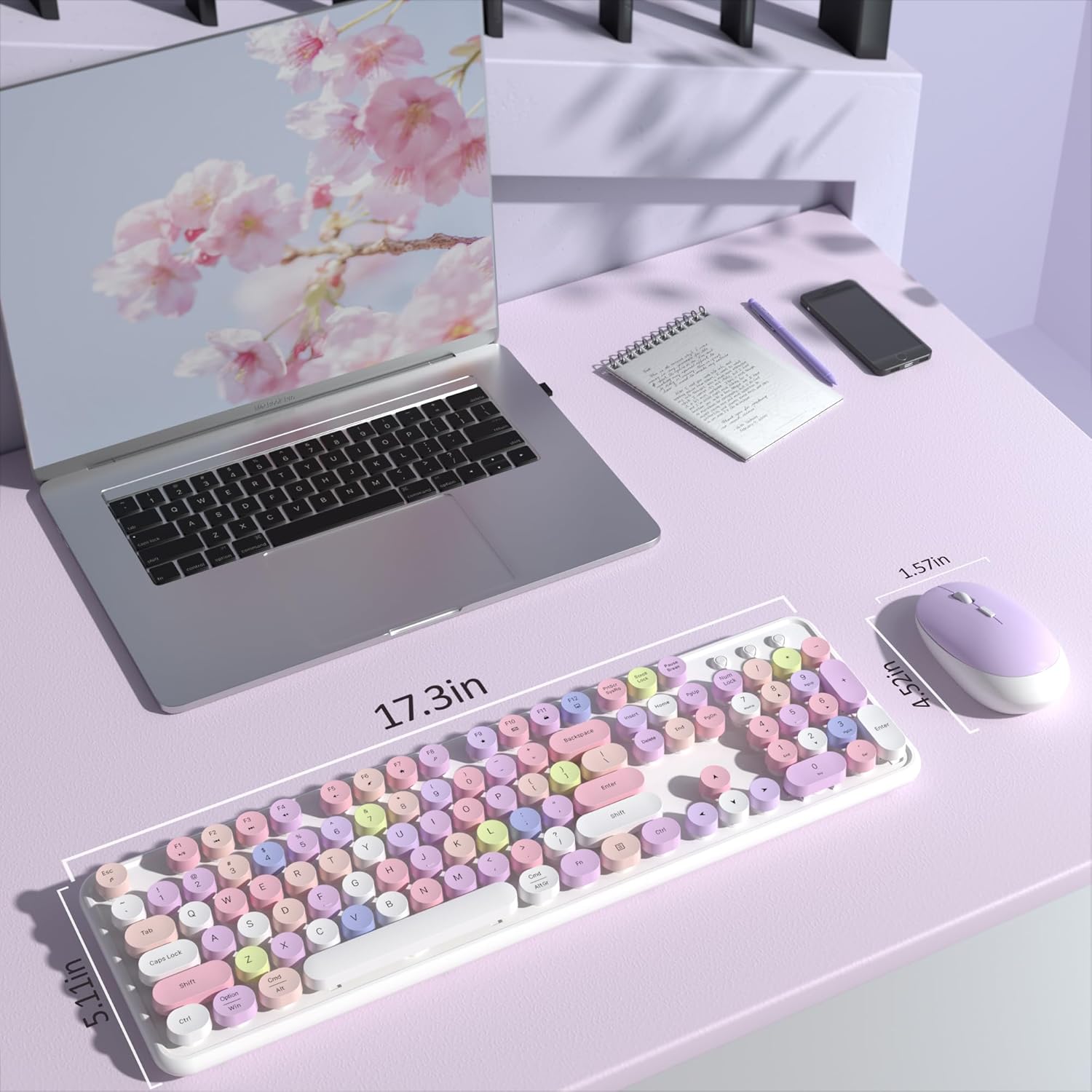 Colorful Wireless Keyboard and Mouse Combo, COVEVA 2.4GHz Wireless Retro Cute Round Keycaps Keyboard, 104 Keys Full-Sized Keyboard Mouse Set with Switch Button for PC Laptop Desktop (White Colorful) - Image 6