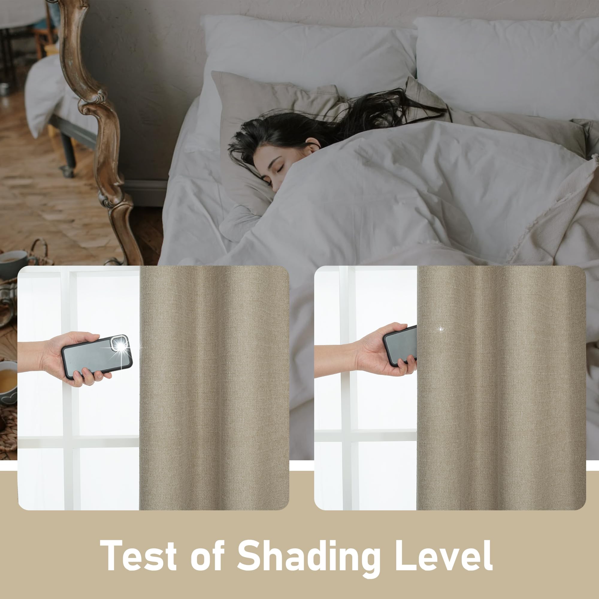 LAMIT Taupe Linen Textured Curtains 95 inches Long for Bedroom, Grommet Thermal Insulated Thick Curtains Burlap Room Darkening Panels for Living Room/Farmhouse, Set of 2 Panels, W52 x L95