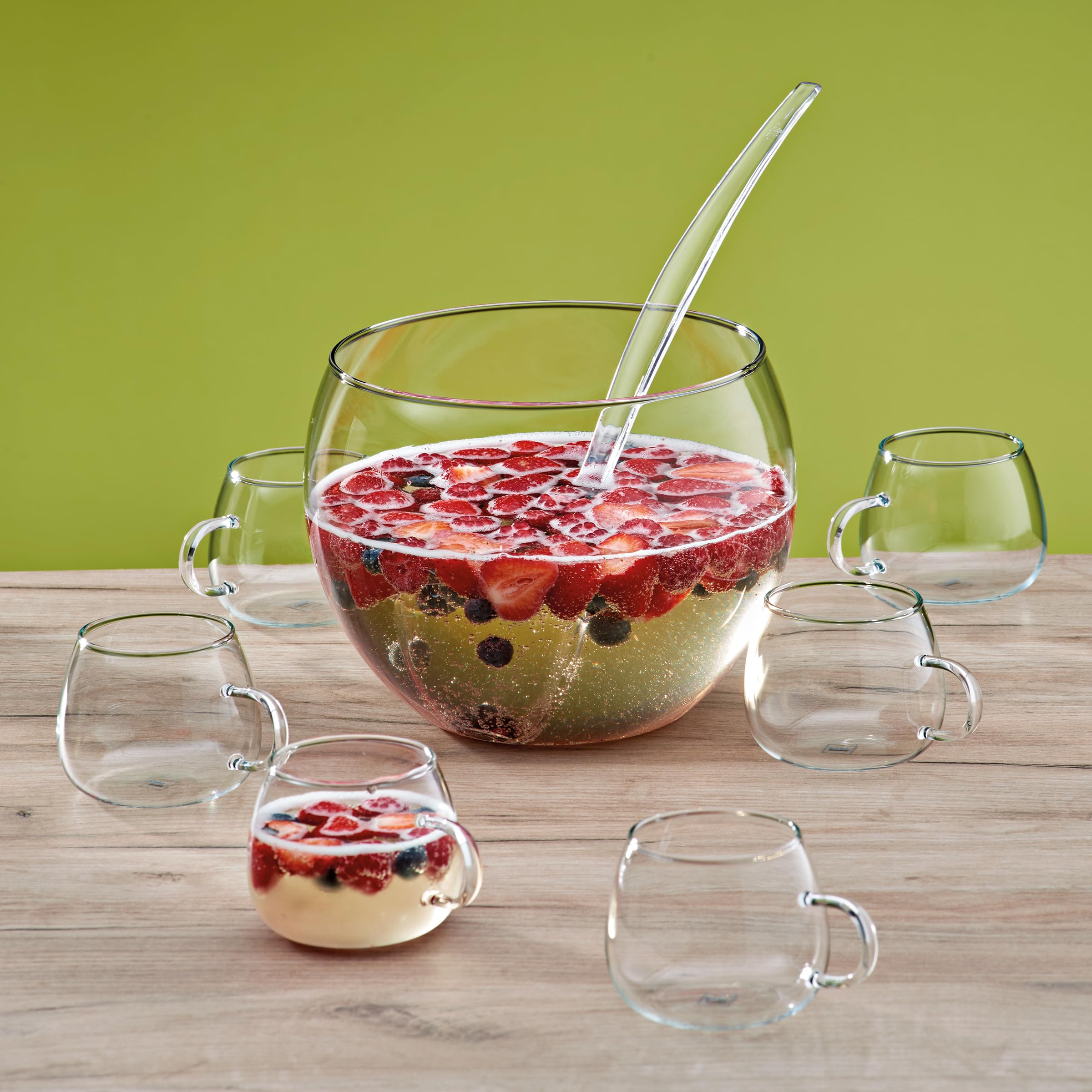 kela Set per punch al fuoco11 pezzi JUNTOS, set per punch con ciotola in vetro da 3,5 l, 6 bicchieri, pinza per lo zucchero, mestolo, adatto anche per punch estivo e vin brulé