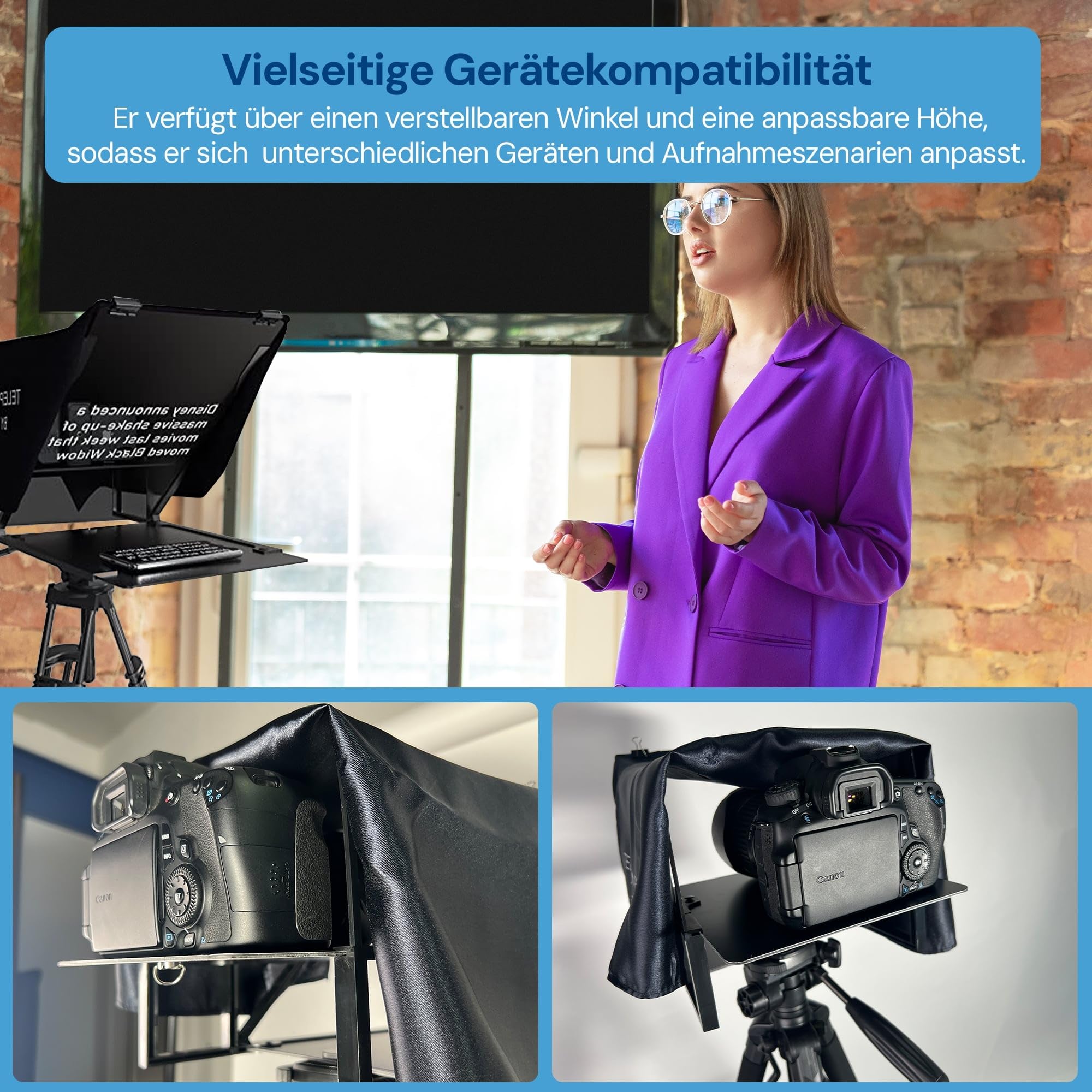 Teleprompter Kompatibel mit iPad, Tablet, Smartphone und DSLR Kamera, Steuerung per Fernbedienung oder App Kompatibel mit Android und IOS, Ideal für Videoaufnahmen (Version 5.0)